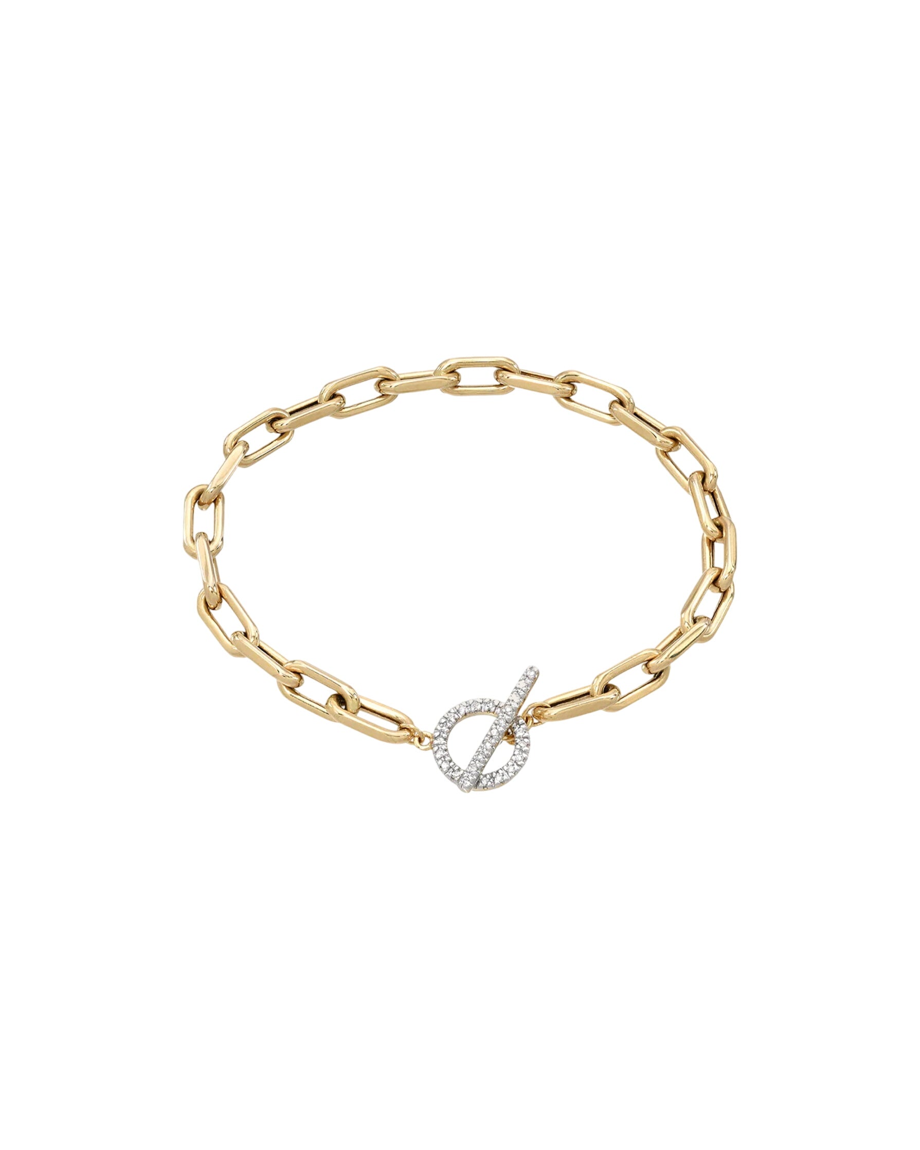 14k Gold Large Open Link Chain Bracelet With Diamond Toggle