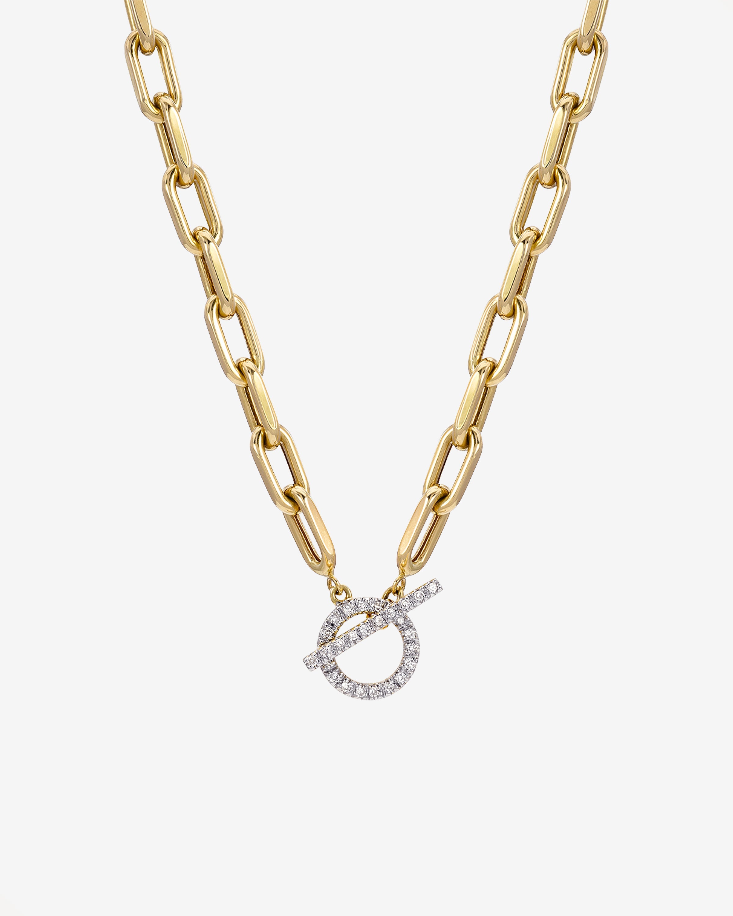 14k Gold Large Open Link Chain With Diamond Toggle Necklace