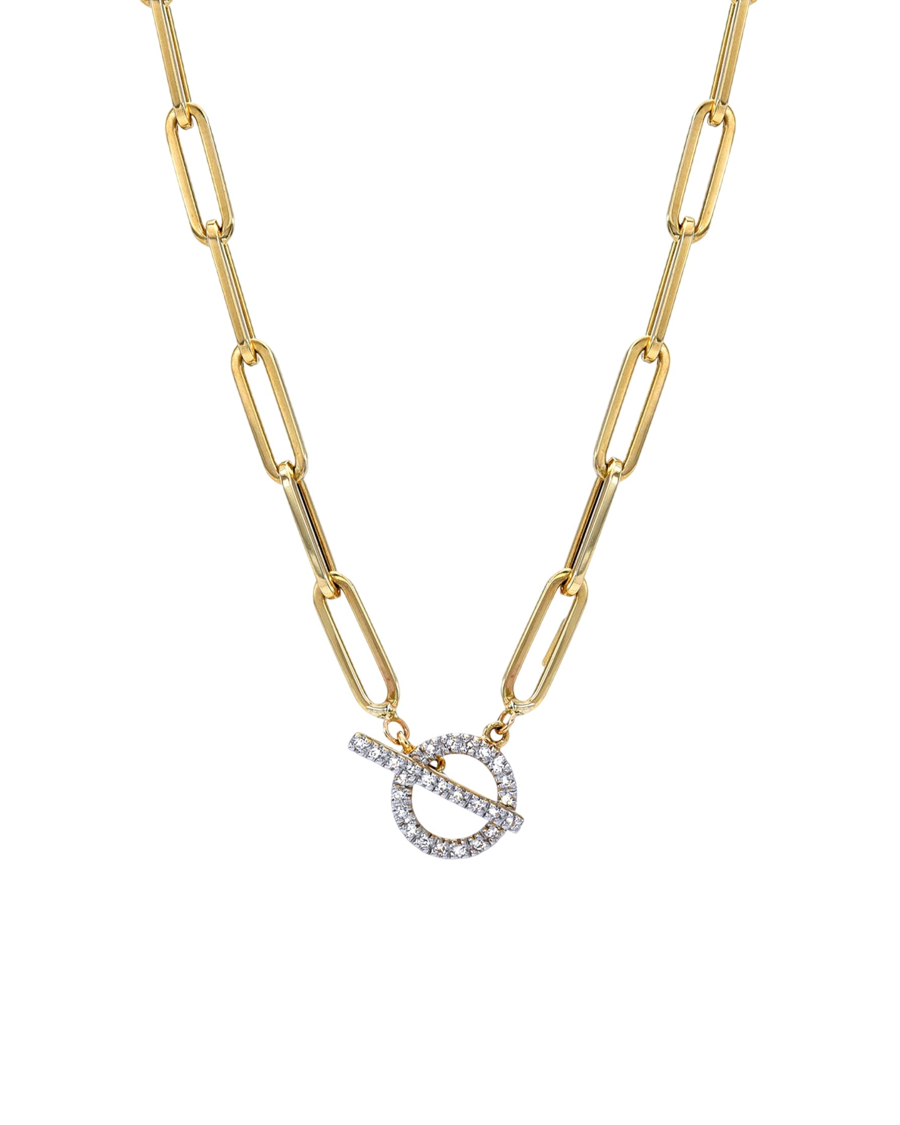 14k Gold Large Paper Clip Chain With Diamond Toggle Necklace