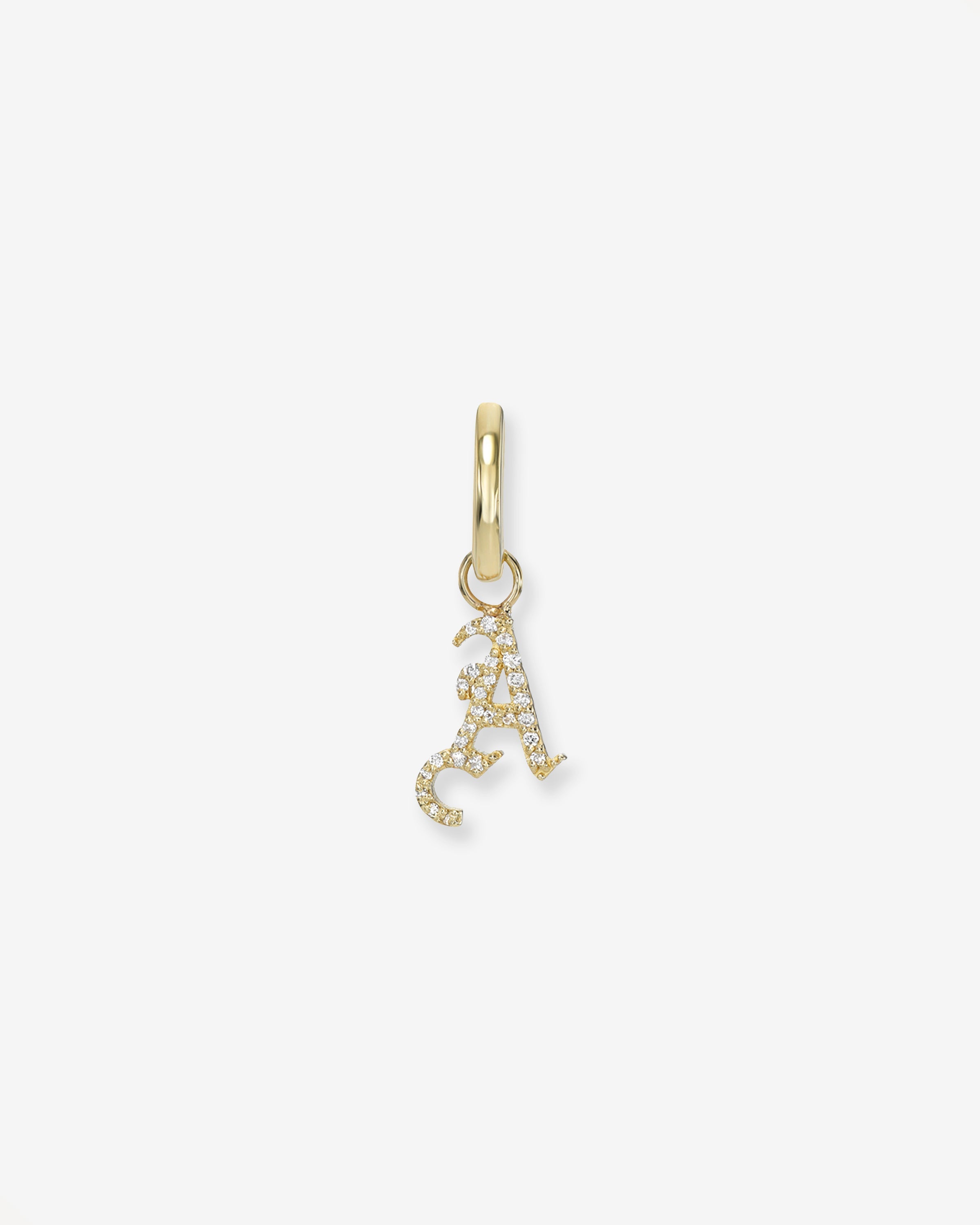 14k Gold Mini Huggie Earring With Diamond Gothic Initial Charm