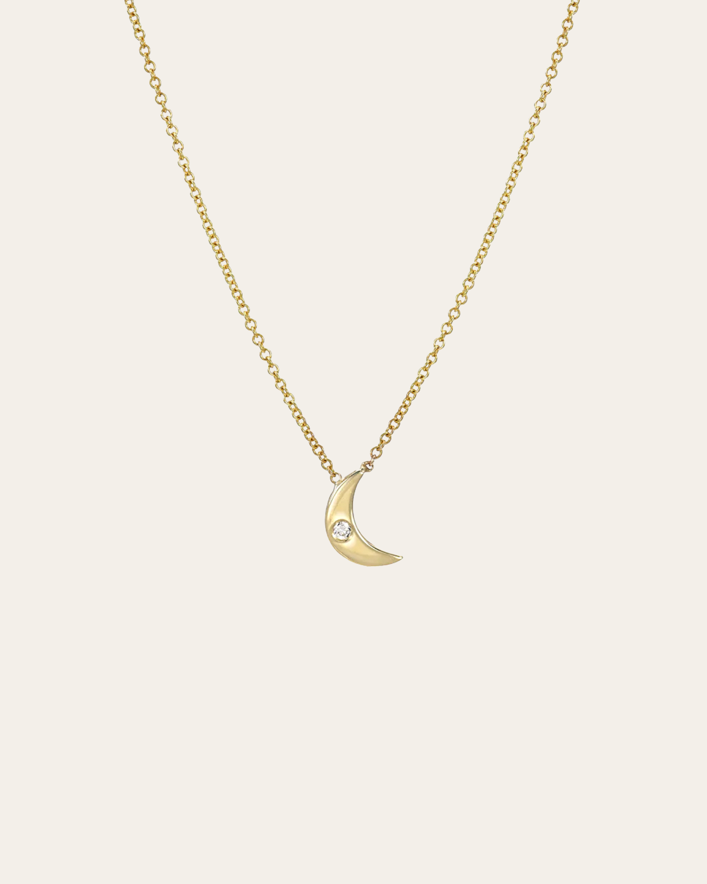 Kids 14k Gold Moon With Tiny Diamond Necklace