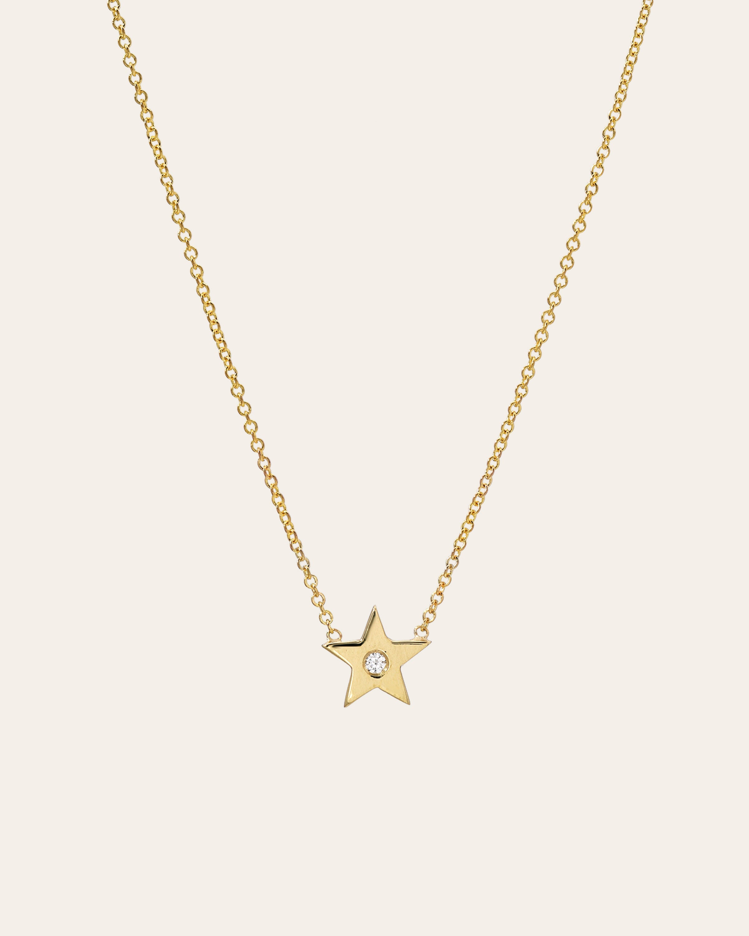 Kids 14k Gold Star With Tiny Diamond Necklace