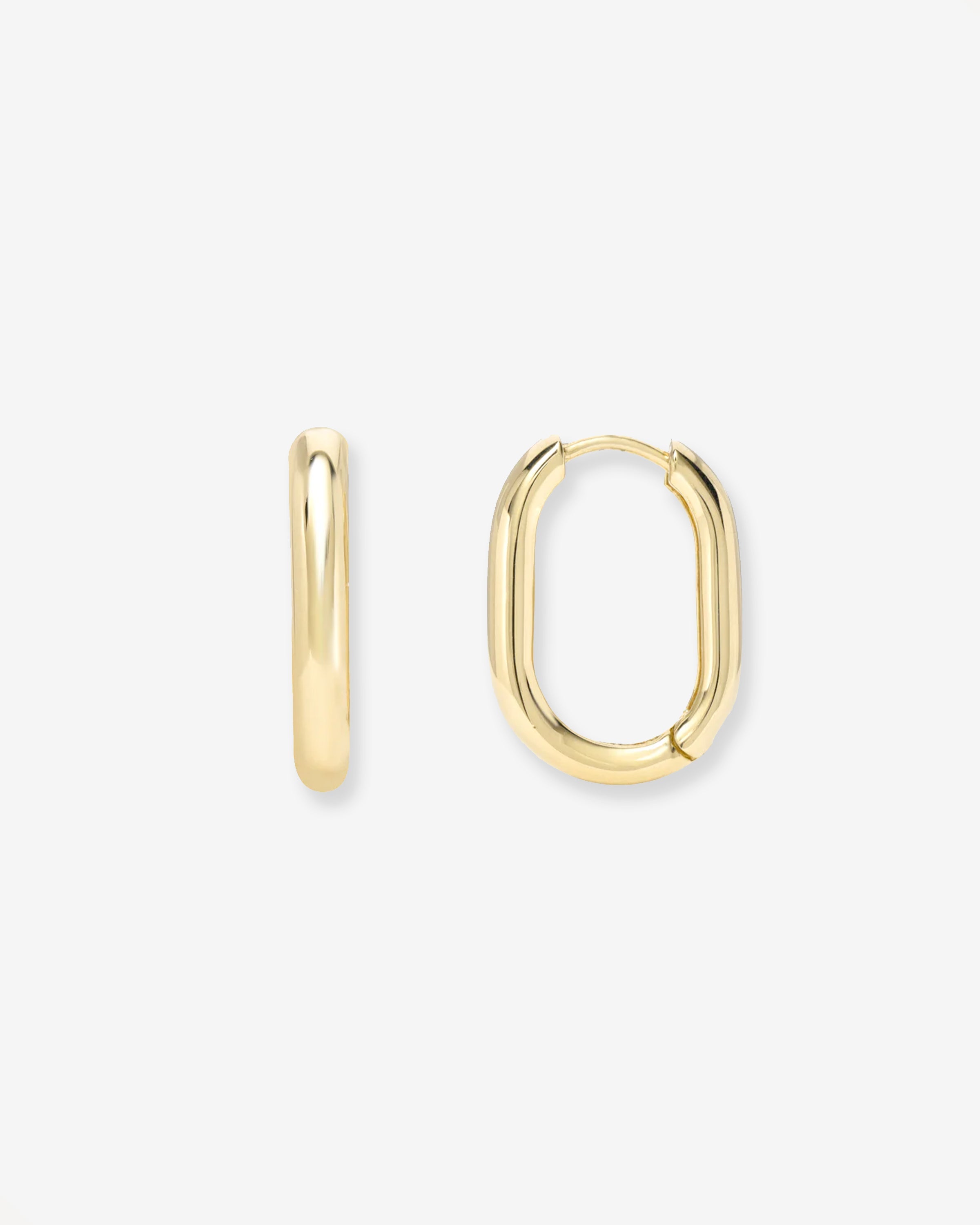 14k Gold Thick Oval Hoop Earrings
