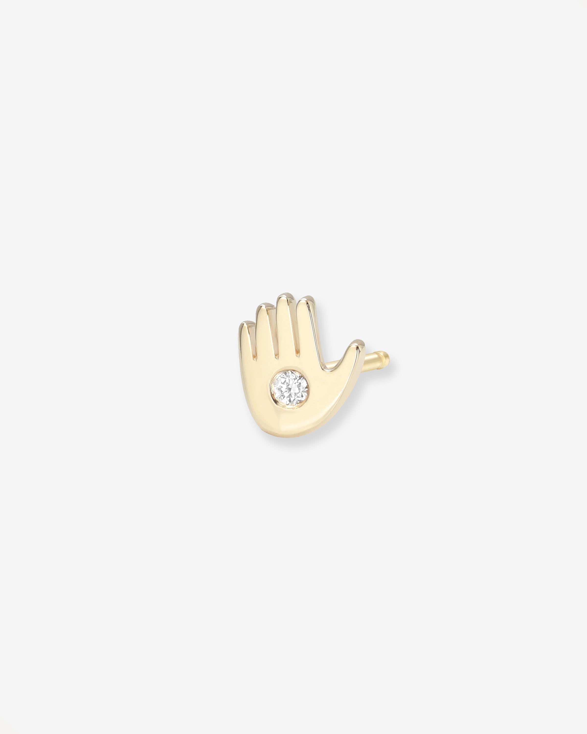 14k Gold Tiny Hamsa With Diamond Stud Earring