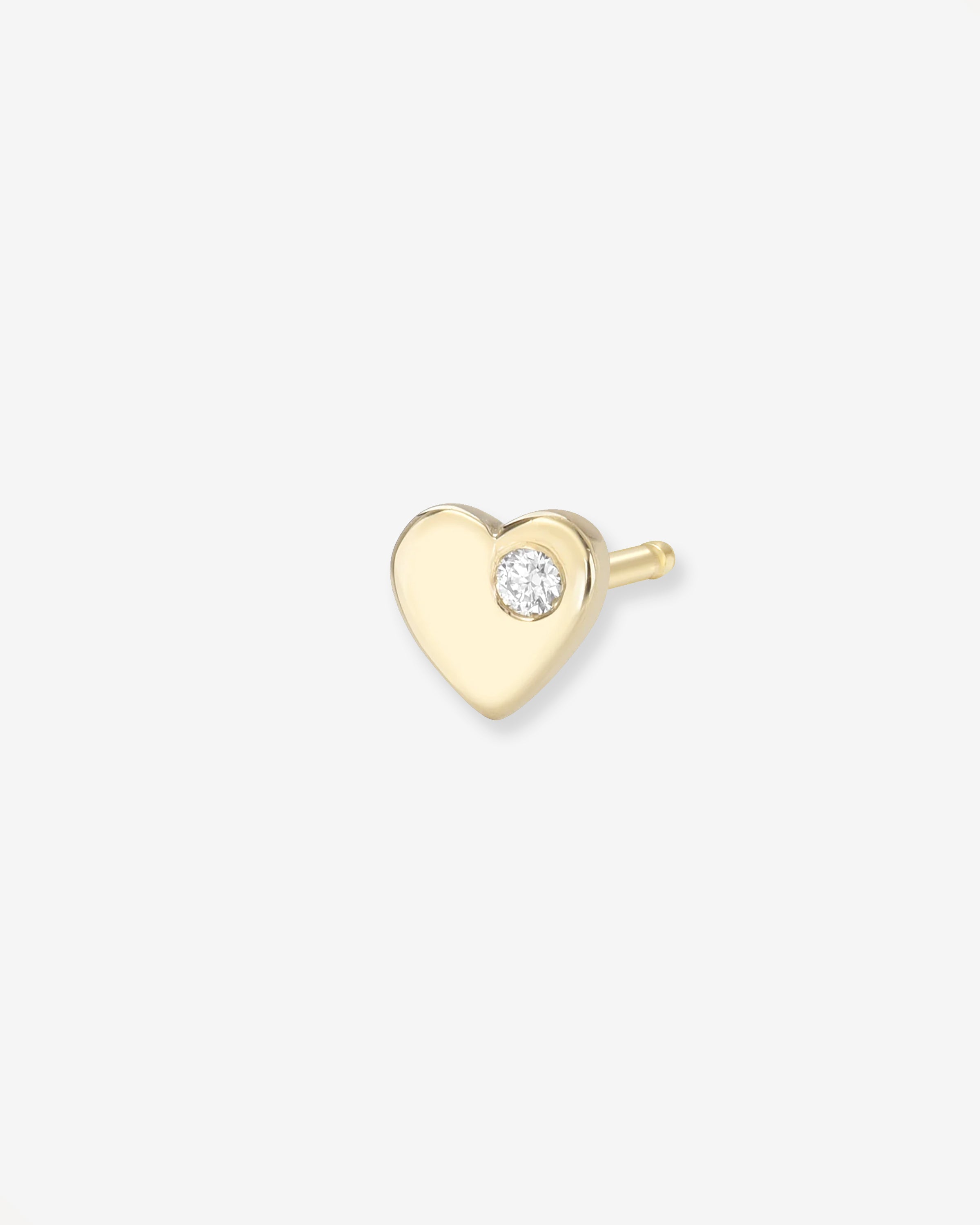 14k Gold Tiny Heart With Diamond Stud Earring