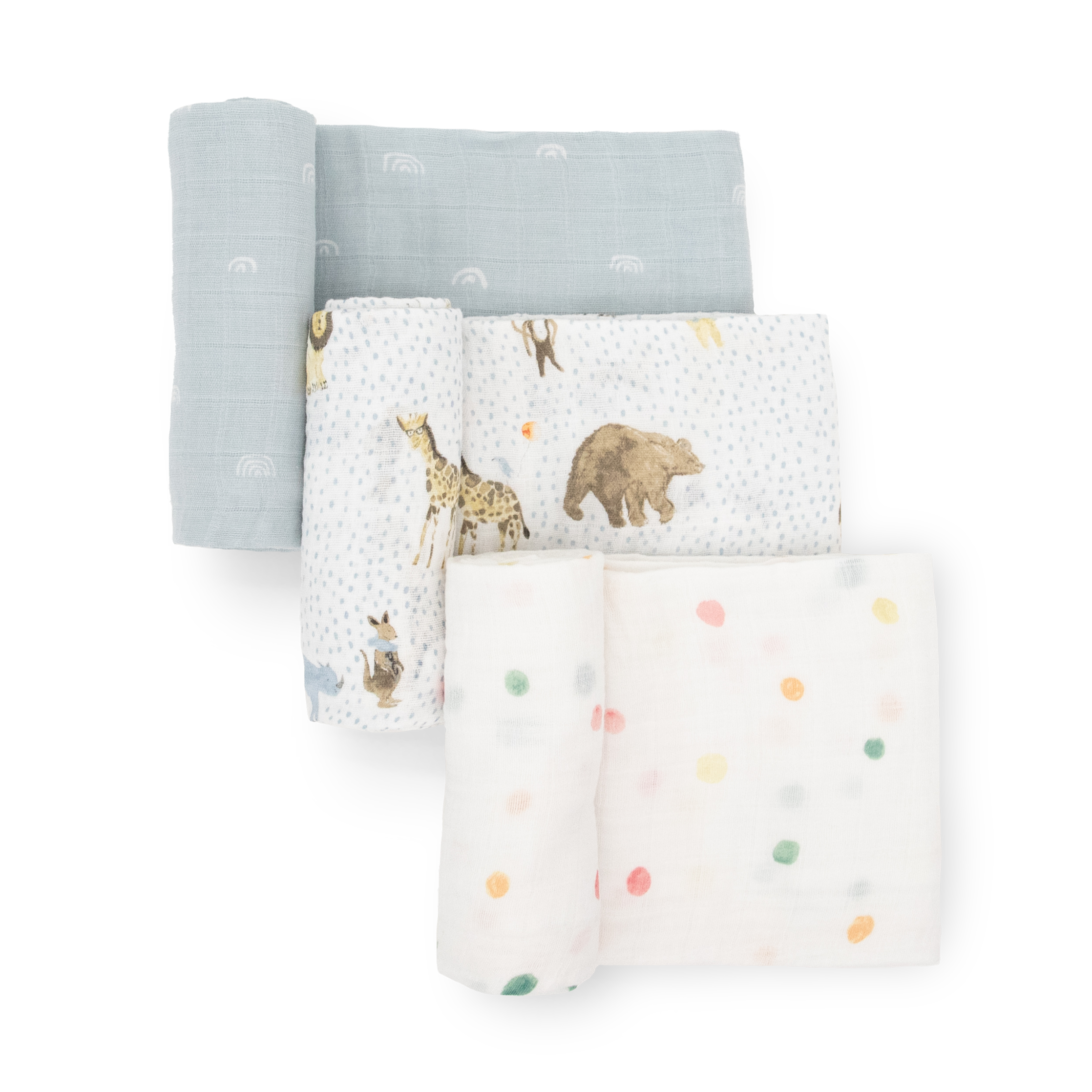 Cotton Muslin Swaddle Blanket 3 Pack - Party Animals