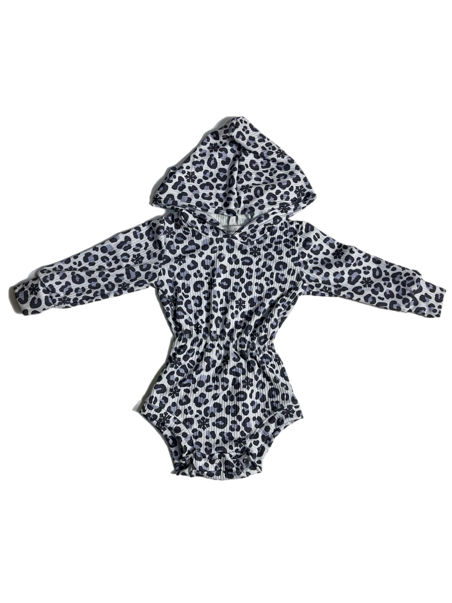 Snow Leopard Ribbed Hooded Romper