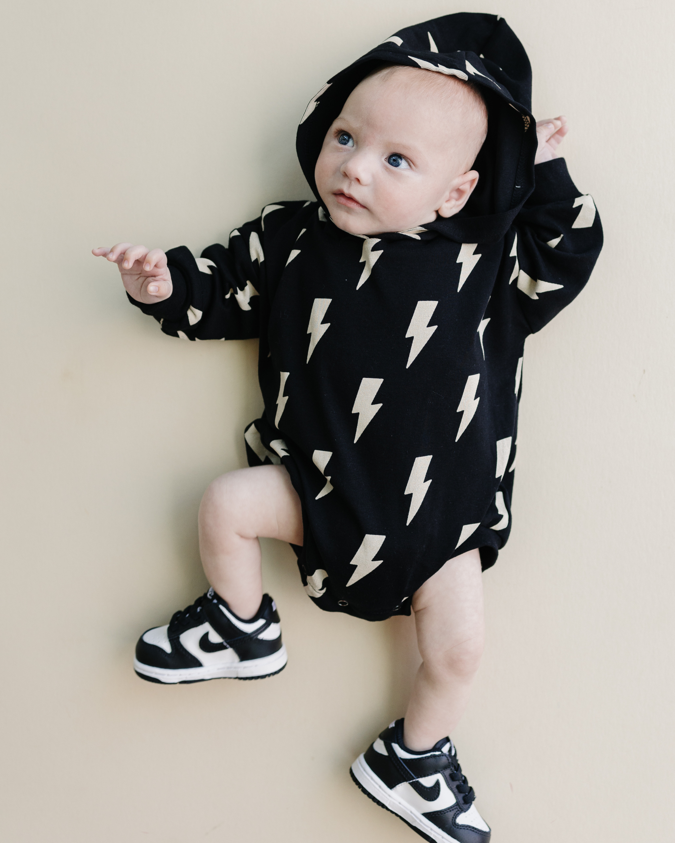 Hooded Bubble Romper | Black Bolts