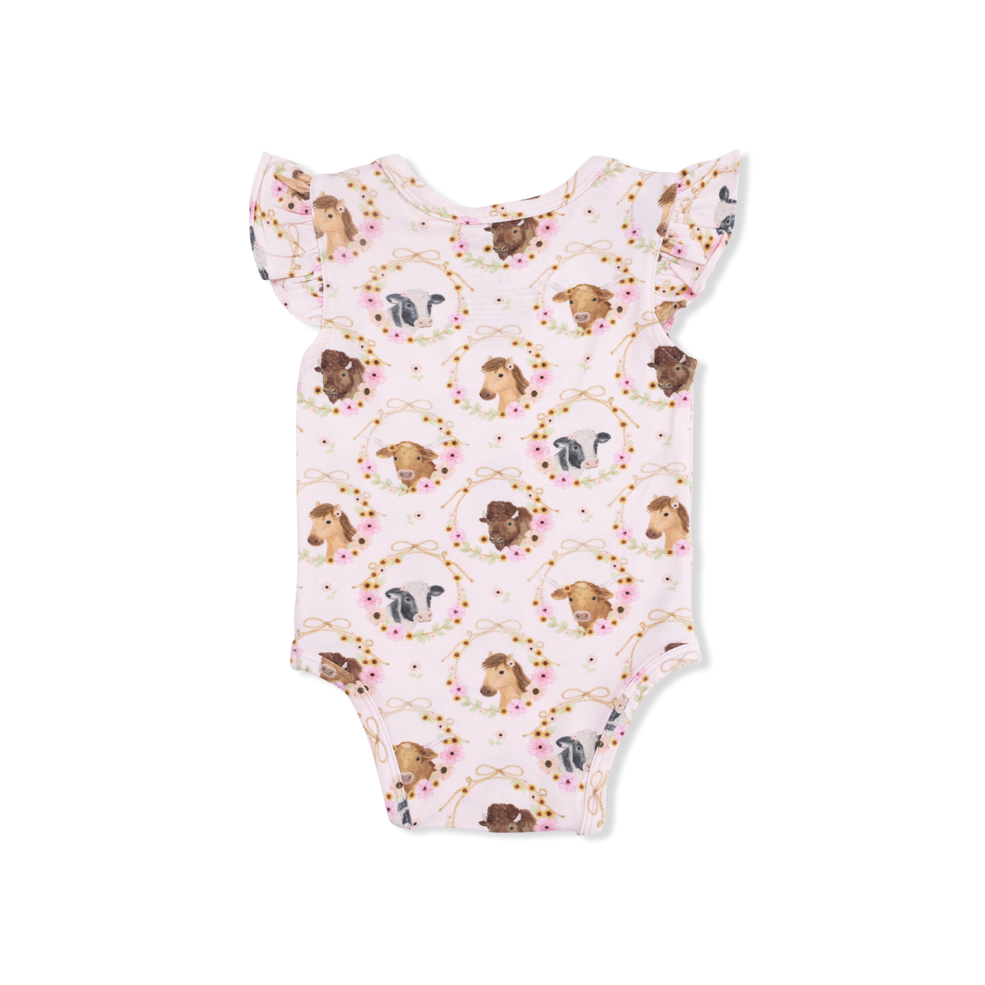 Farm Animals Floral Cameos Pink - Ruffle Sleeve Bodysuit