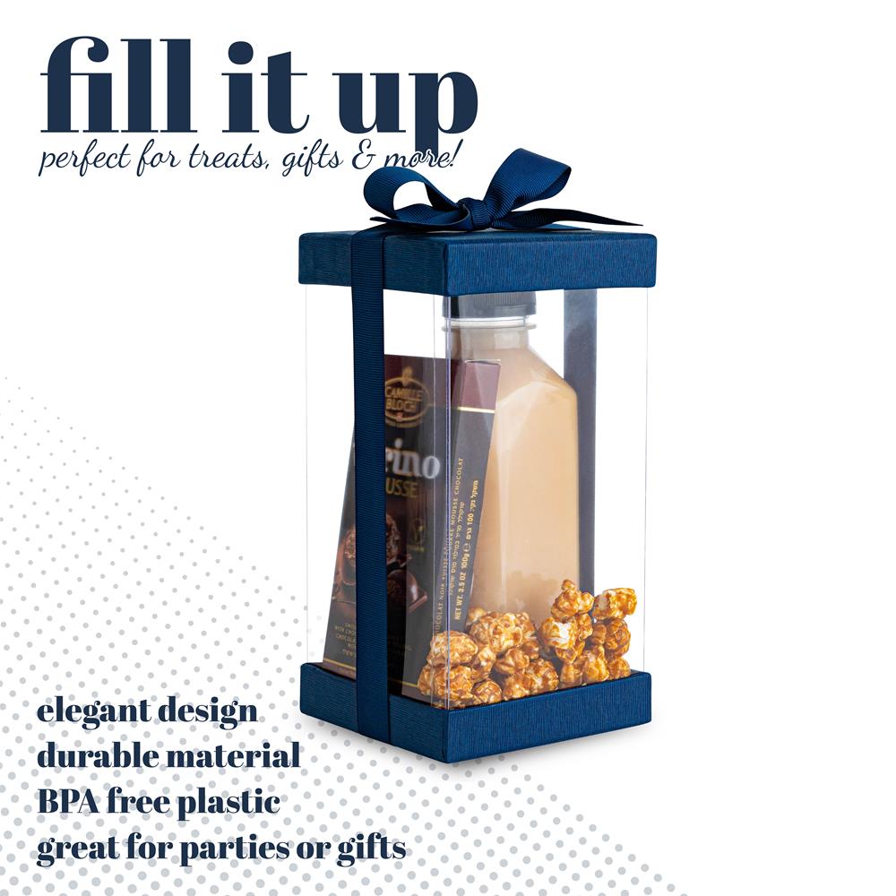 Plastic Gift Boxes Navy Blue 8x4x4 6 Pack Bakery Boxes With Base Lid & Ribbon