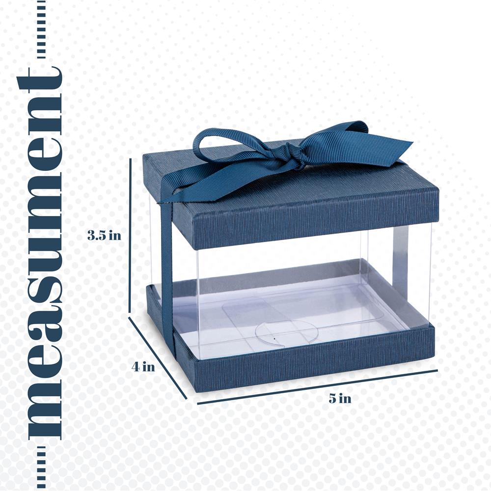 Plastic Gift Boxes Navy Blue 5x4x3.5 6 Pack Bakery Boxes With Base Lid & Ribbon
