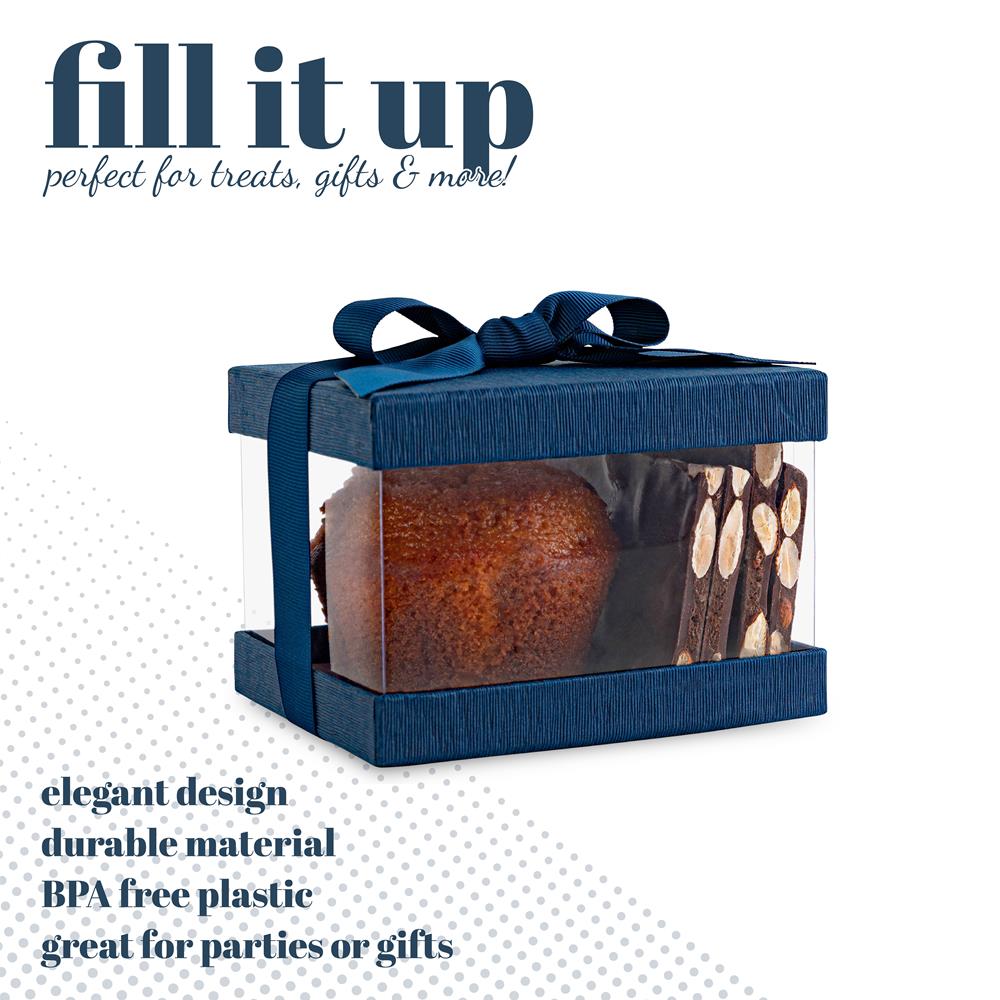 Plastic Gift Boxes Navy Blue 5x4x3.5 6 Pack Bakery Boxes With Base Lid & Ribbon