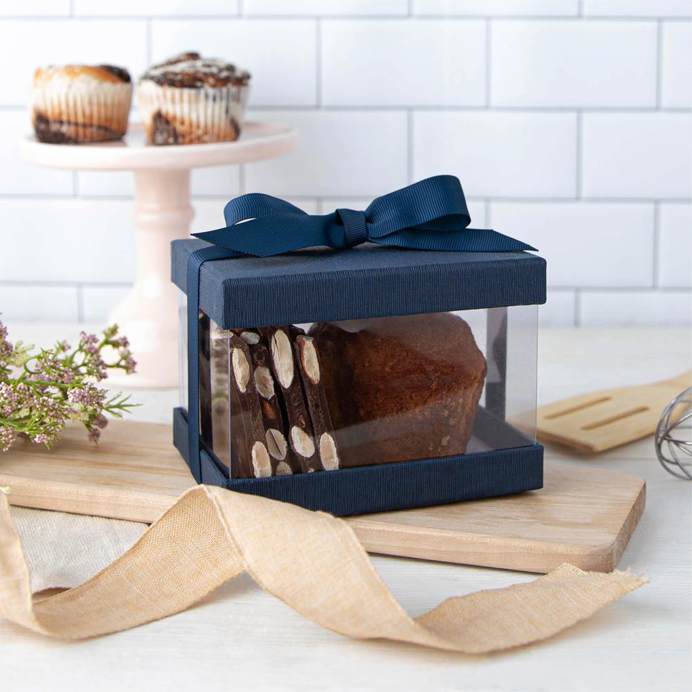 Plastic Gift Boxes Navy Blue 5x4x3.5 6 Pack Bakery Boxes With Base Lid & Ribbon