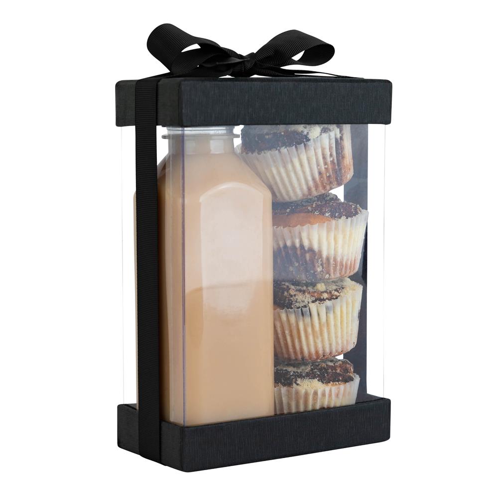 Plastic Gift Boxes Gold 7.5x5x2.5" 6 Pack Bakery Boxes With Base Lid & Ribbon