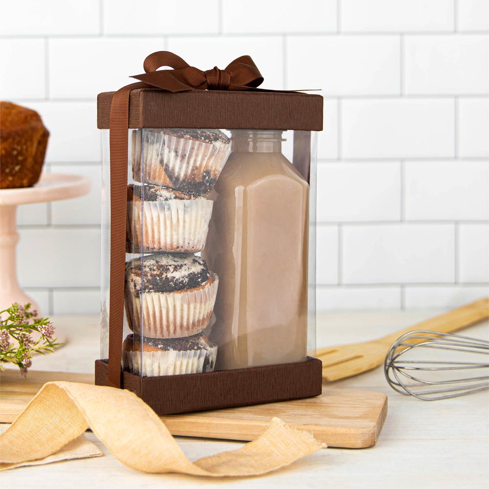 Plastic Gift Boxes Gold 7.5x5x2.5" 6 Pack Bakery Boxes With Base Lid & Ribbon