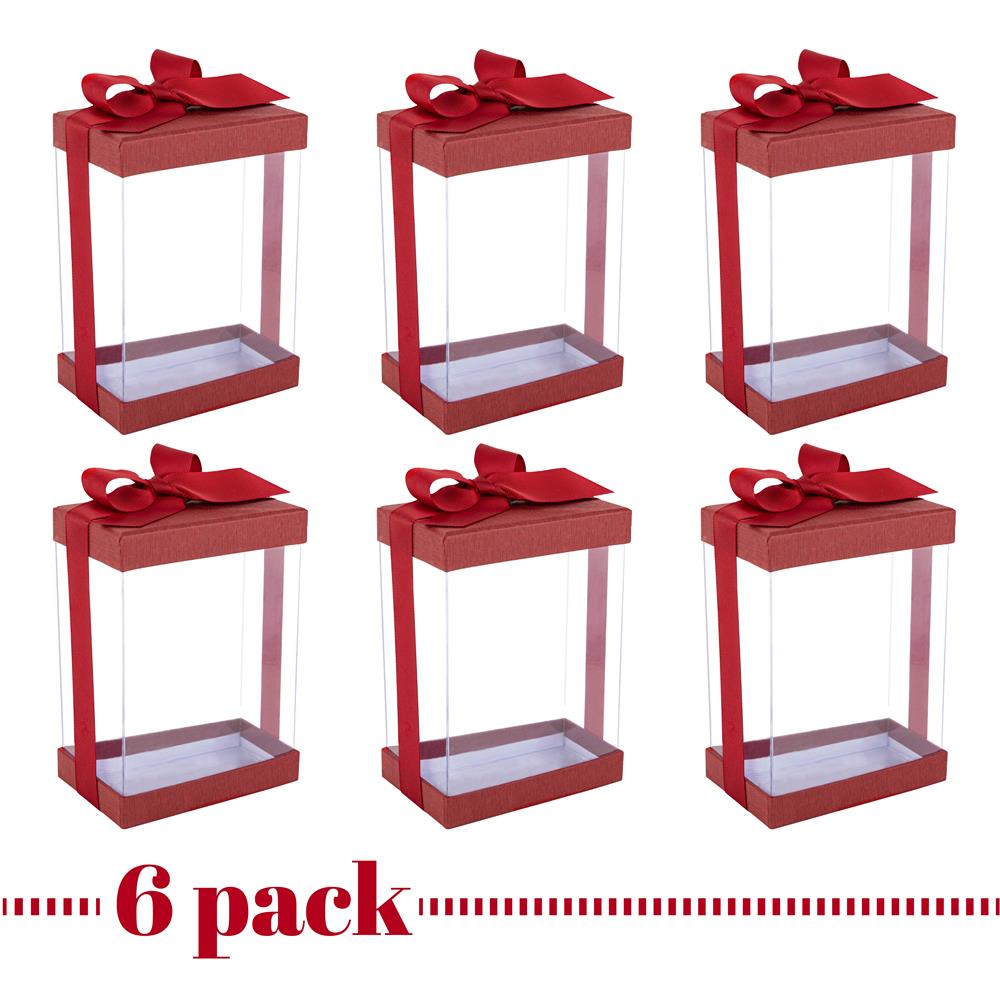 Clear Maroon 7x5x3" Gift Boxes 6 Pack Bakery Boxes With Base Lid & Ribbon