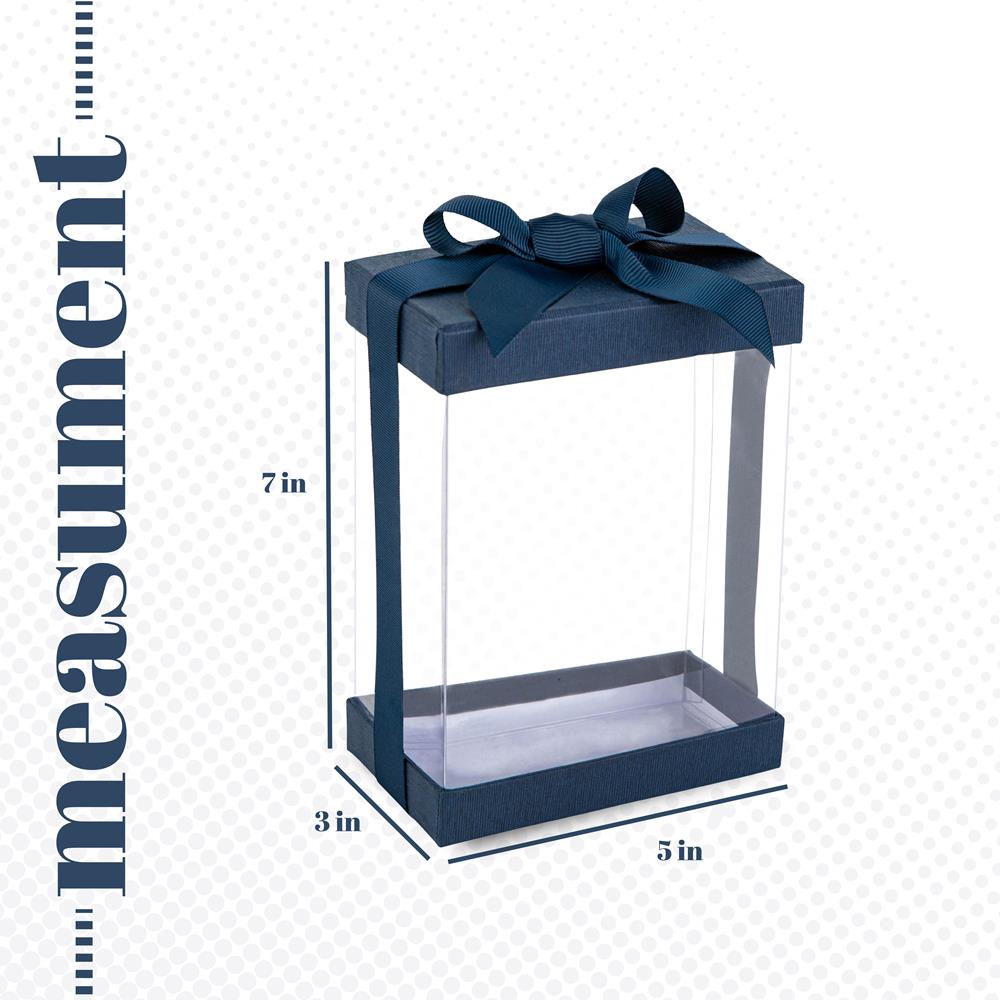Clear Navy Blue 7x5x3 Gift Boxes 6 Pack Bakery Boxes With Base Lid & Ribbon