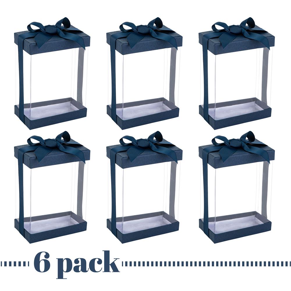 Clear Navy Blue 7x5x3 Gift Boxes 6 Pack Bakery Boxes With Base Lid & Ribbon