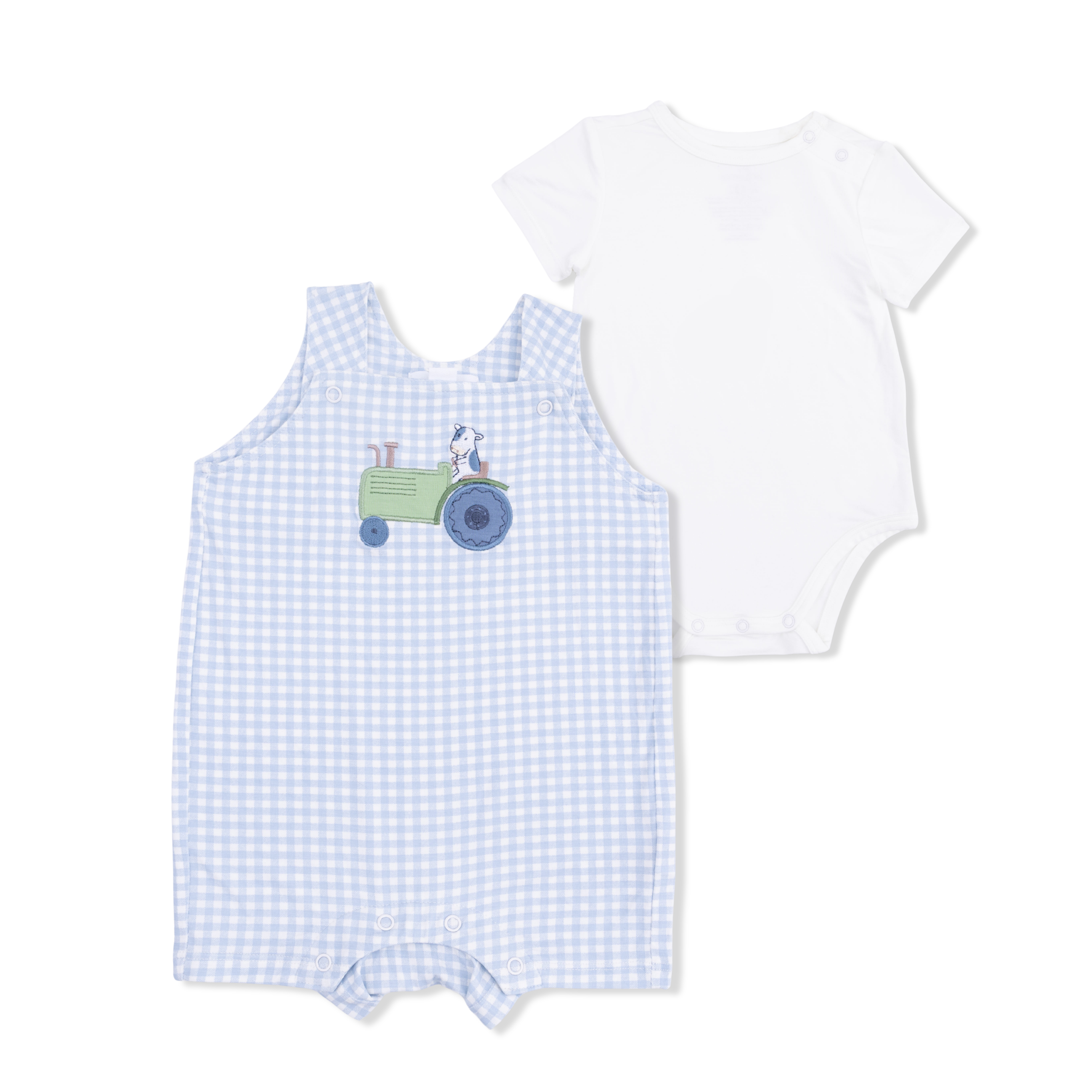 Cute Farm Animals Appliques - Overall Shortie With Short Sleeve Bodysuit