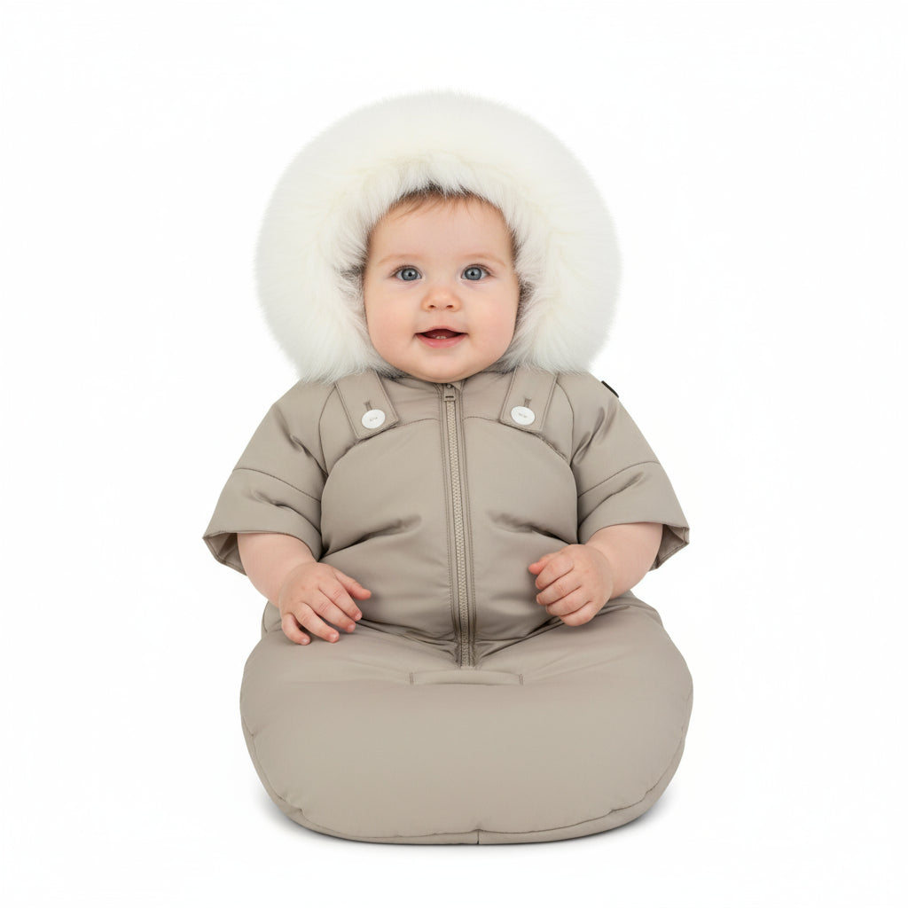 Pramie Beige Baby Snowsuit | Cozy Winter Bunting 3m–9m