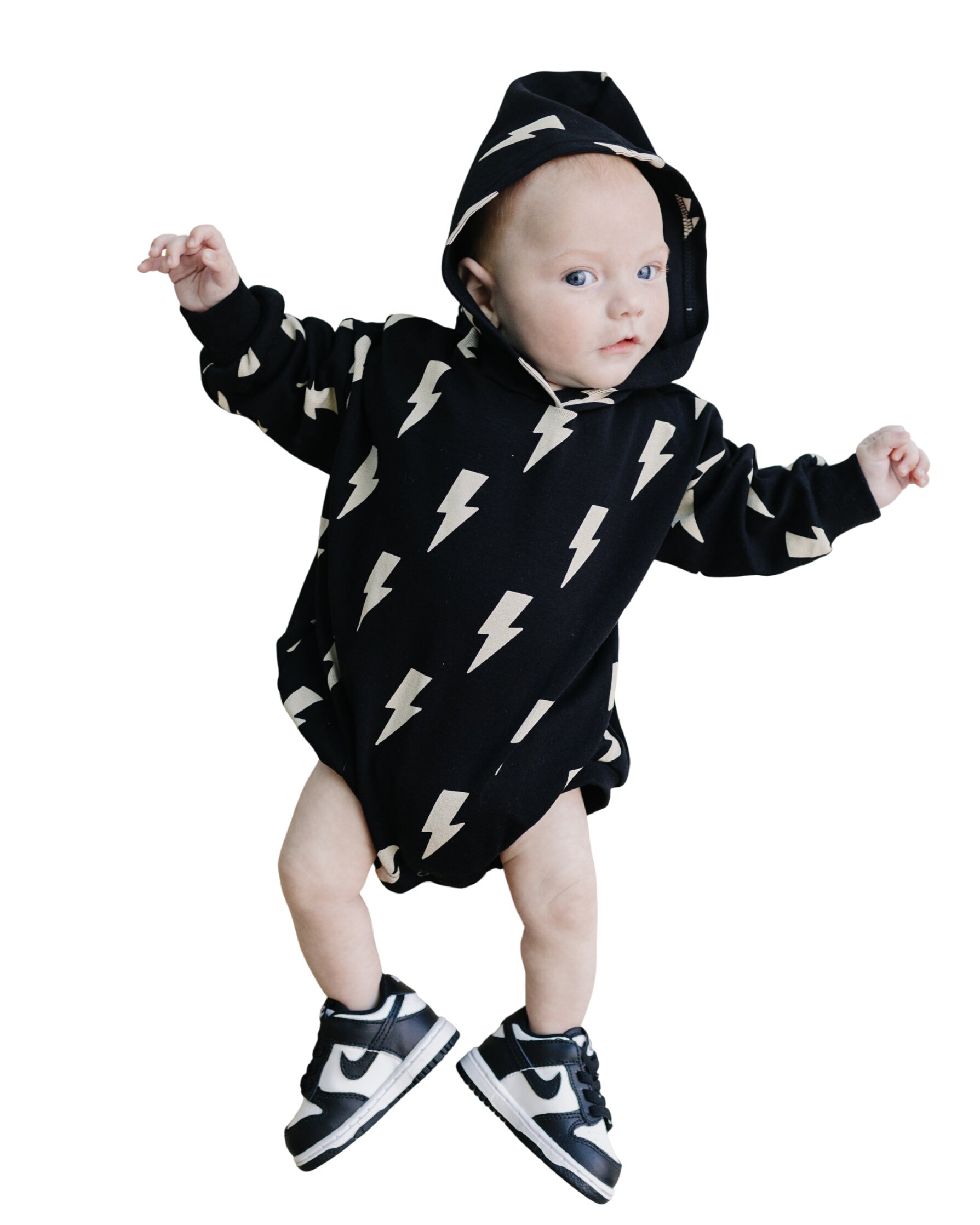 Hooded Bubble Romper | Black Bolts