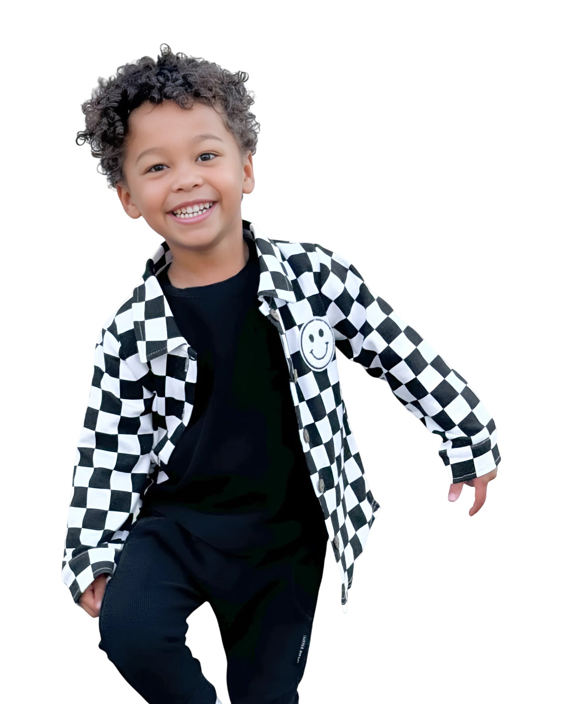 Cotton Shacket | Smiley Checkered Black
