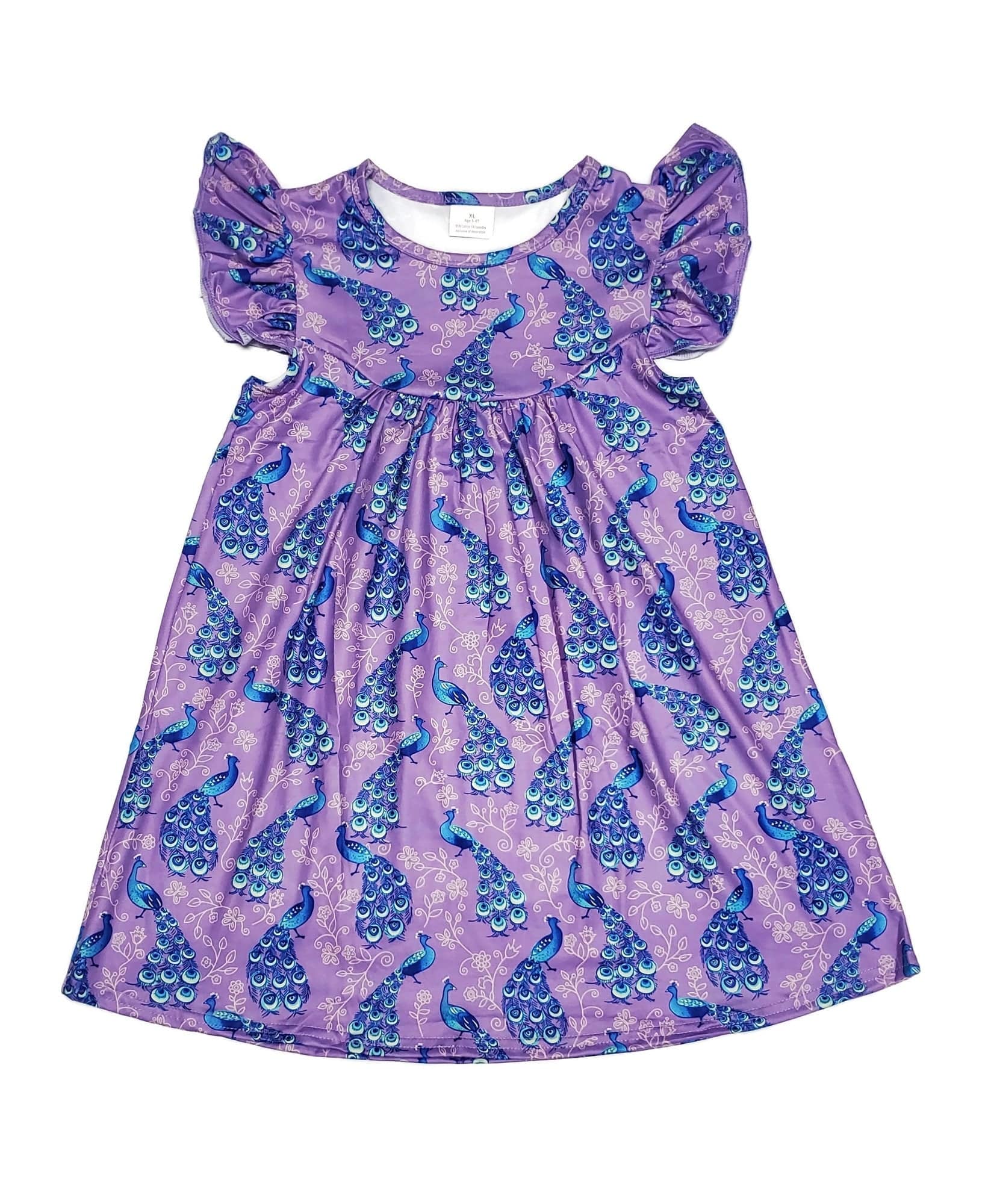 Purple Peacock Flutter Milk Silk Dress