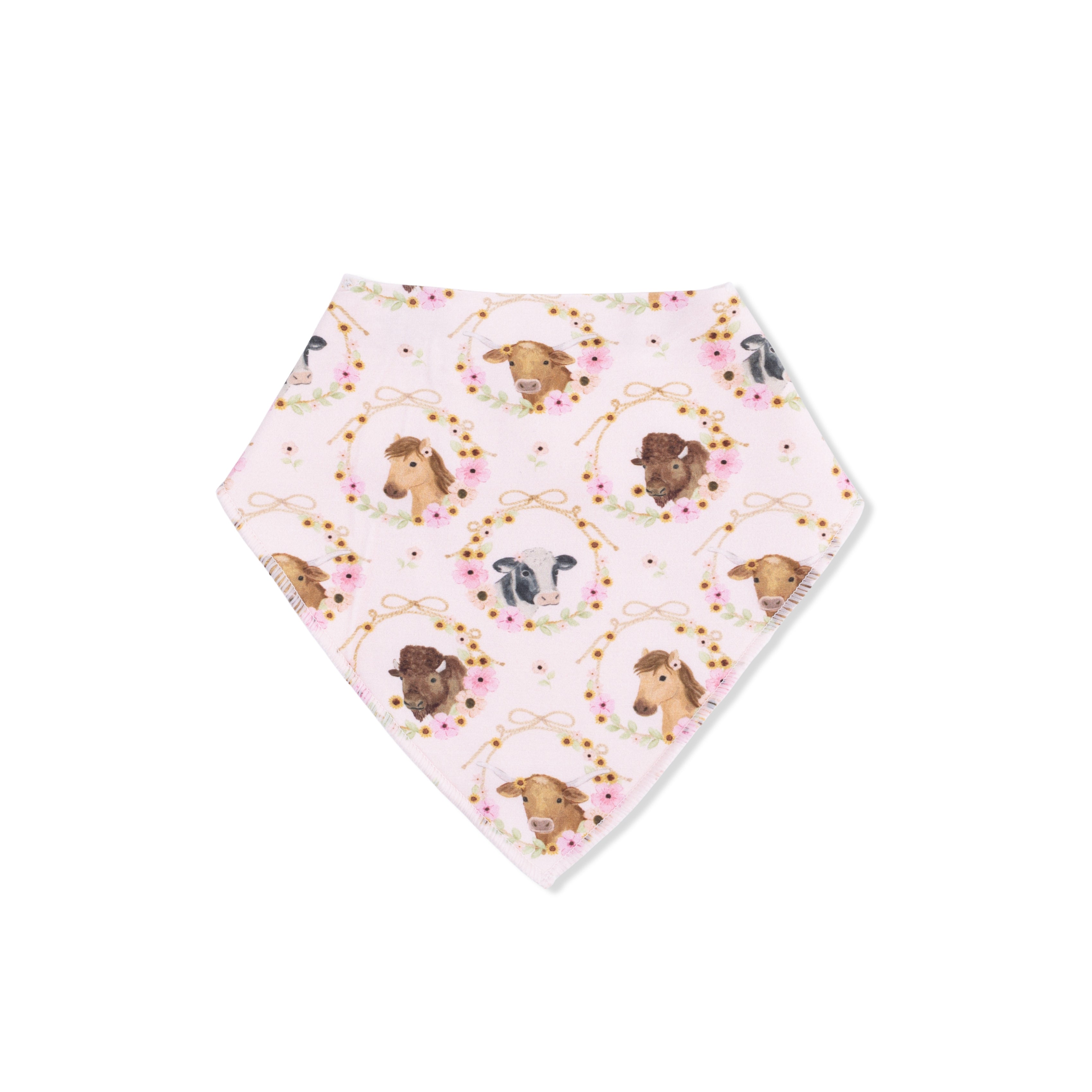 Farm Animals Floral Cameos Pink - Bandana Bib
