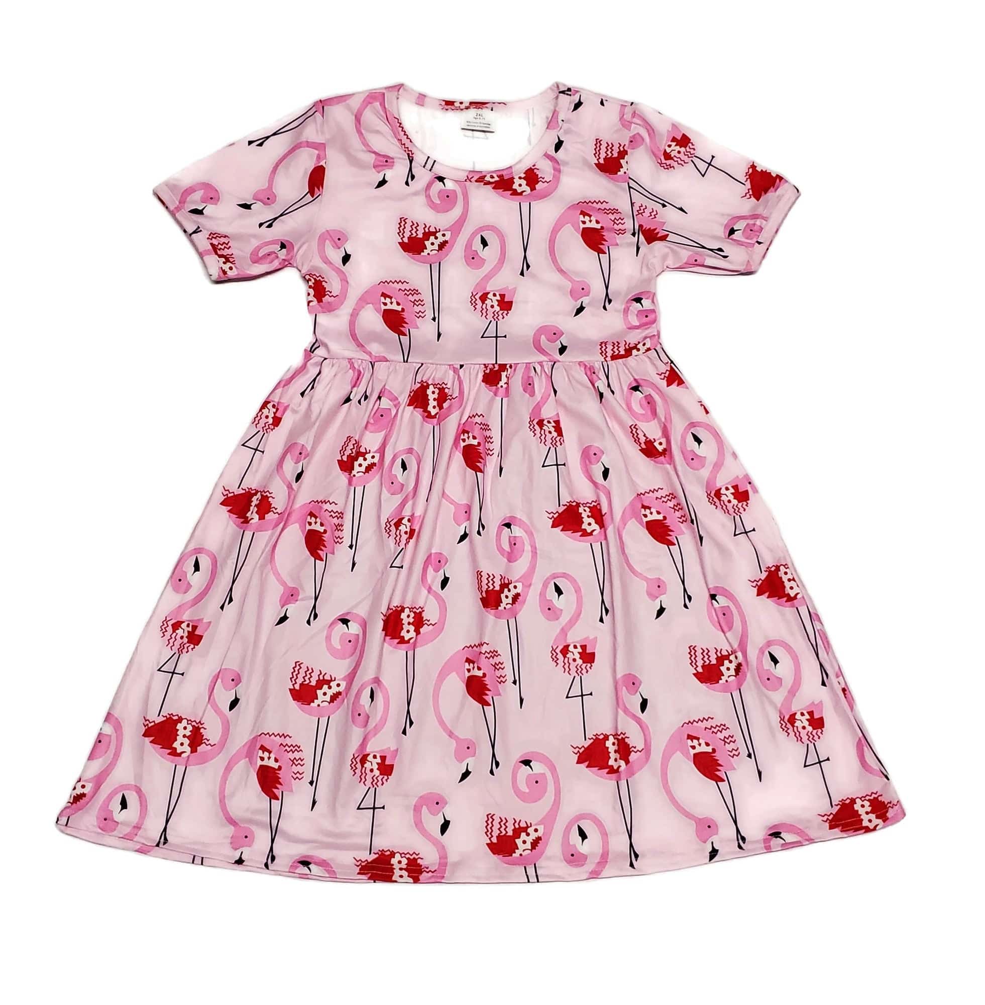Dancing Flamingo Short Sleeve Milk Silk Dress