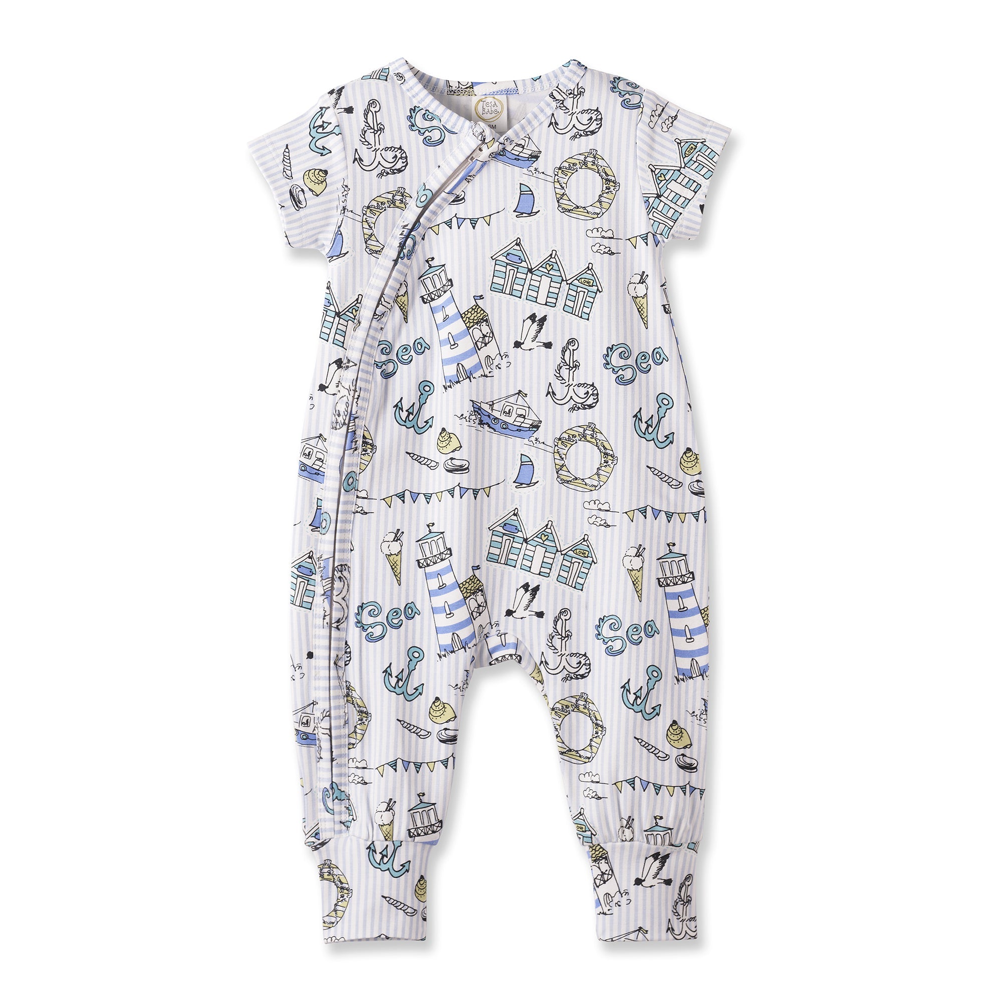 Seashore Baby Zipper Romper – Bamboo With Convertible Cuffs