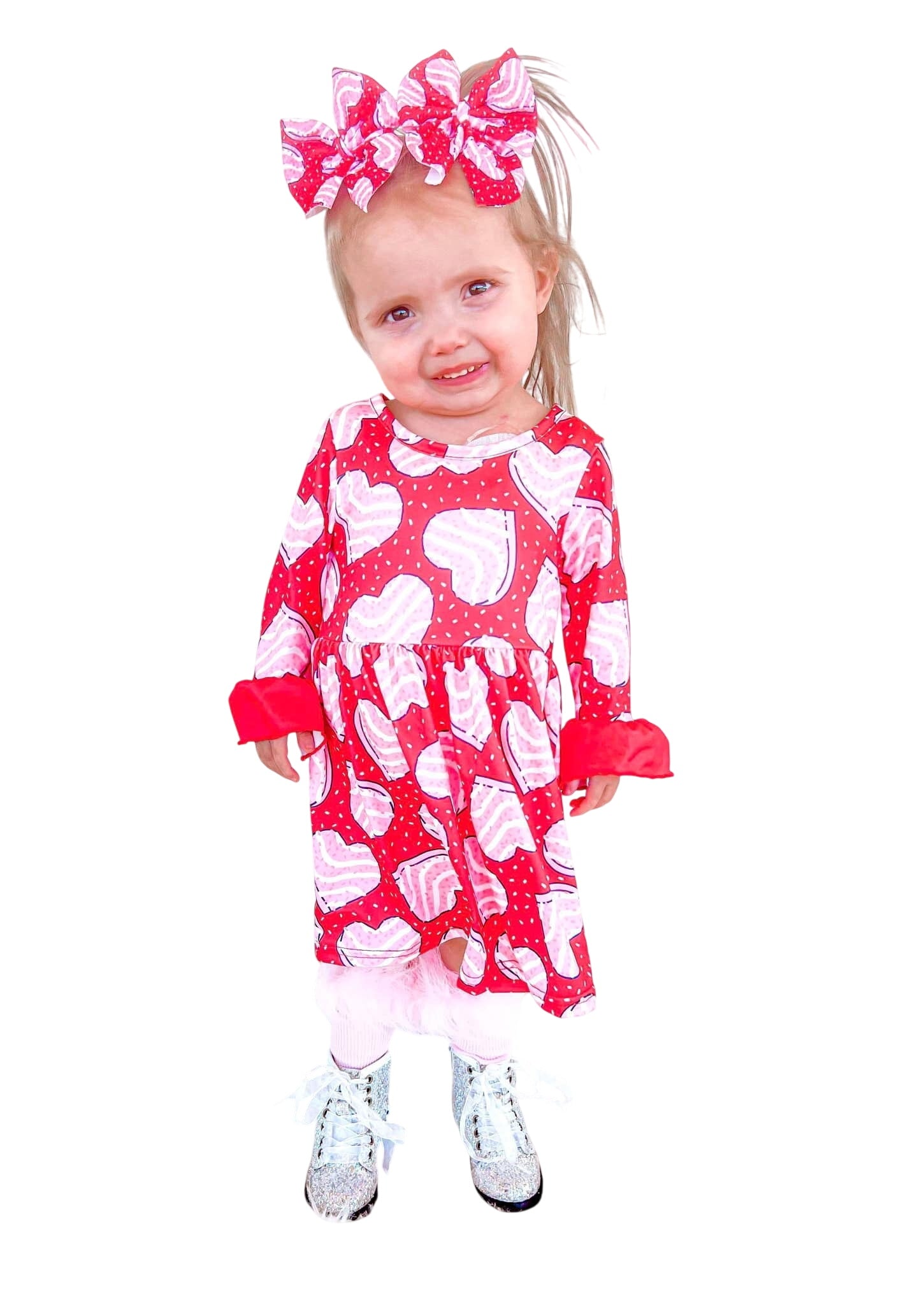 Red Cakes Bell Sleeve Dress