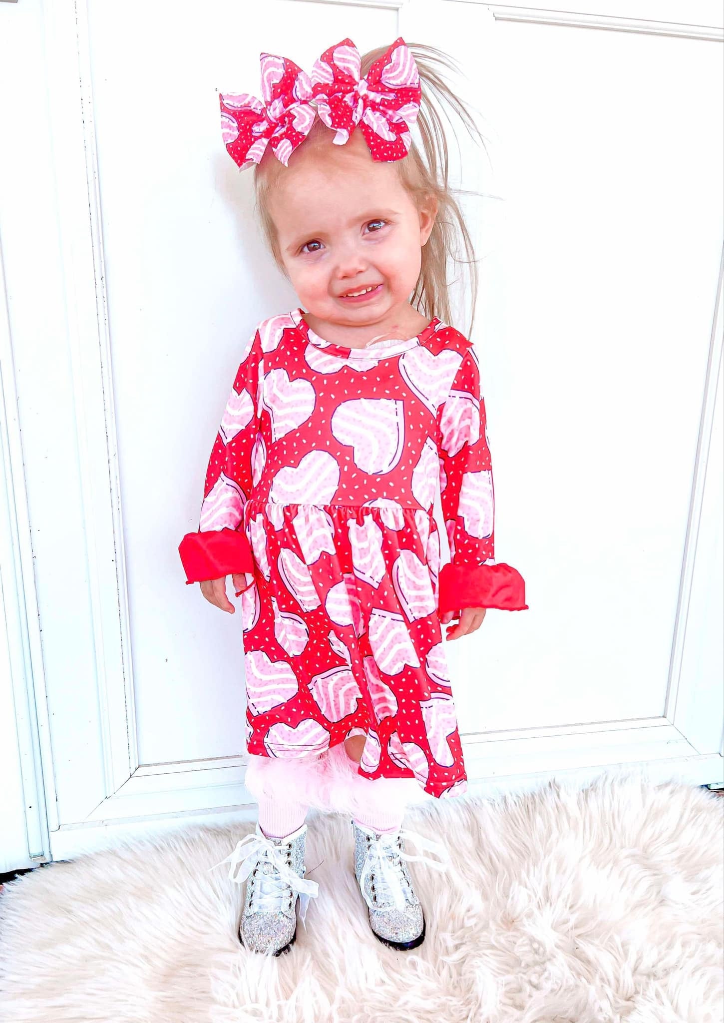 Red Cakes Bell Sleeve Dress