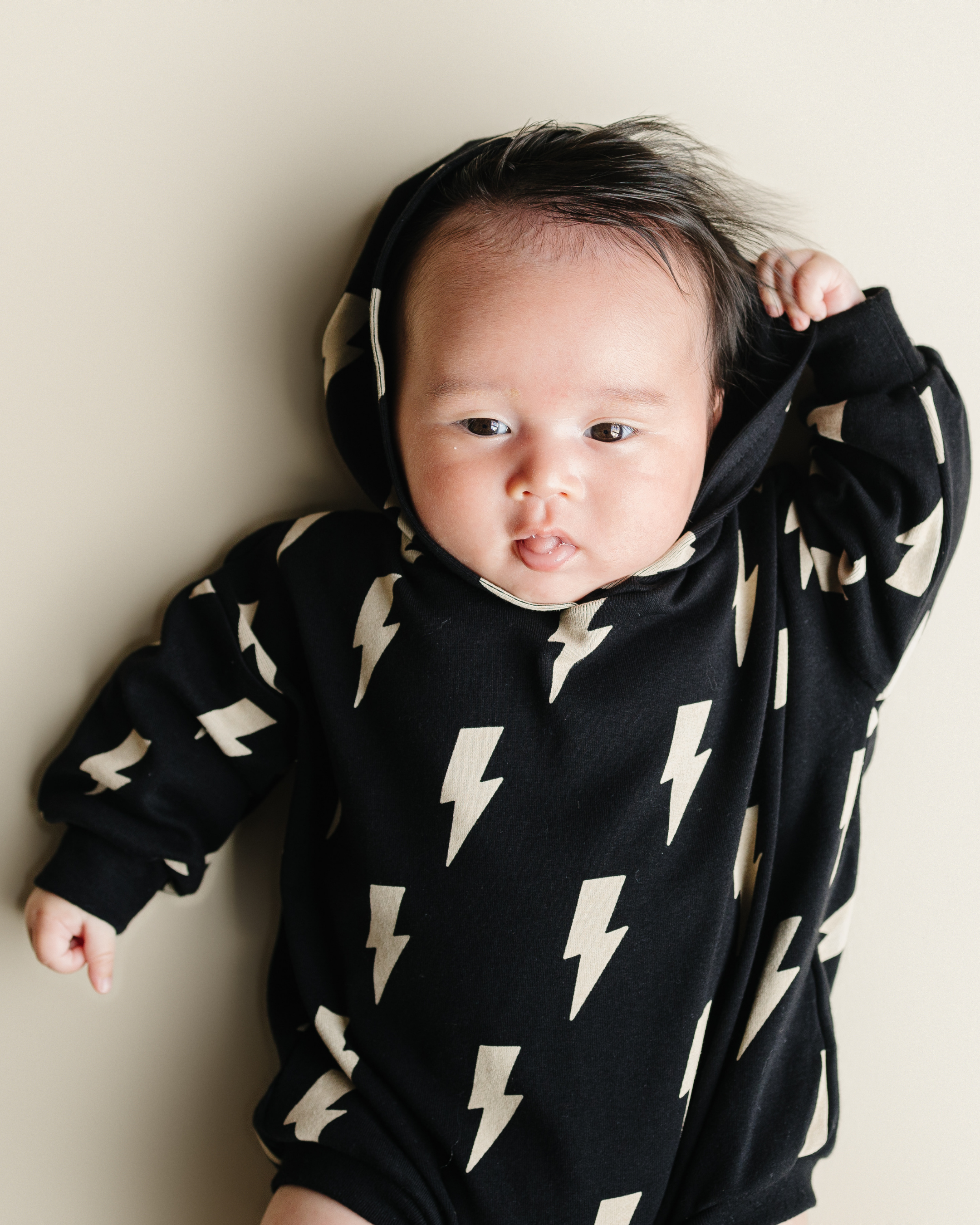 Hooded Bubble Romper | Black Bolts
