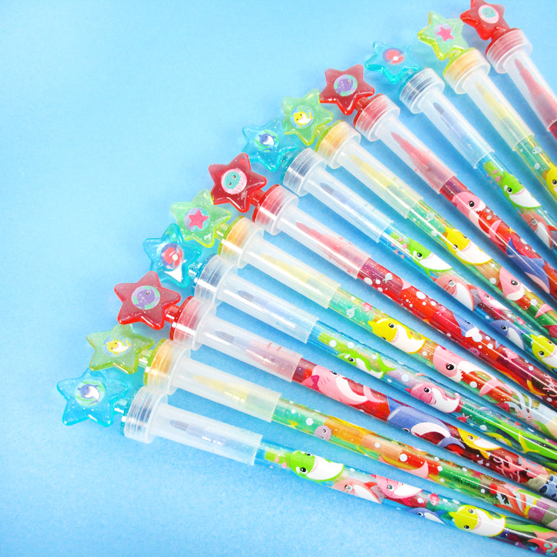 Shark Family Stackable Crayon With Stamper Topper