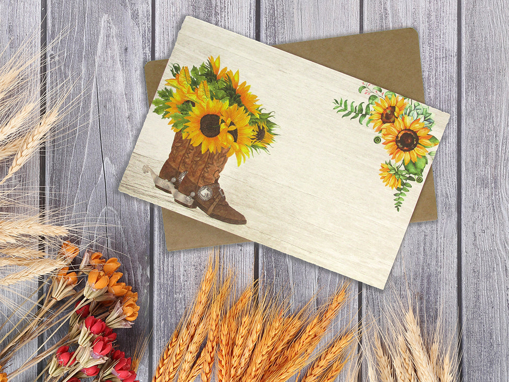Sunflower Cowboy Boots Western - 36 Pack Assorted Greeting Cards For All Occasions - 6 Design