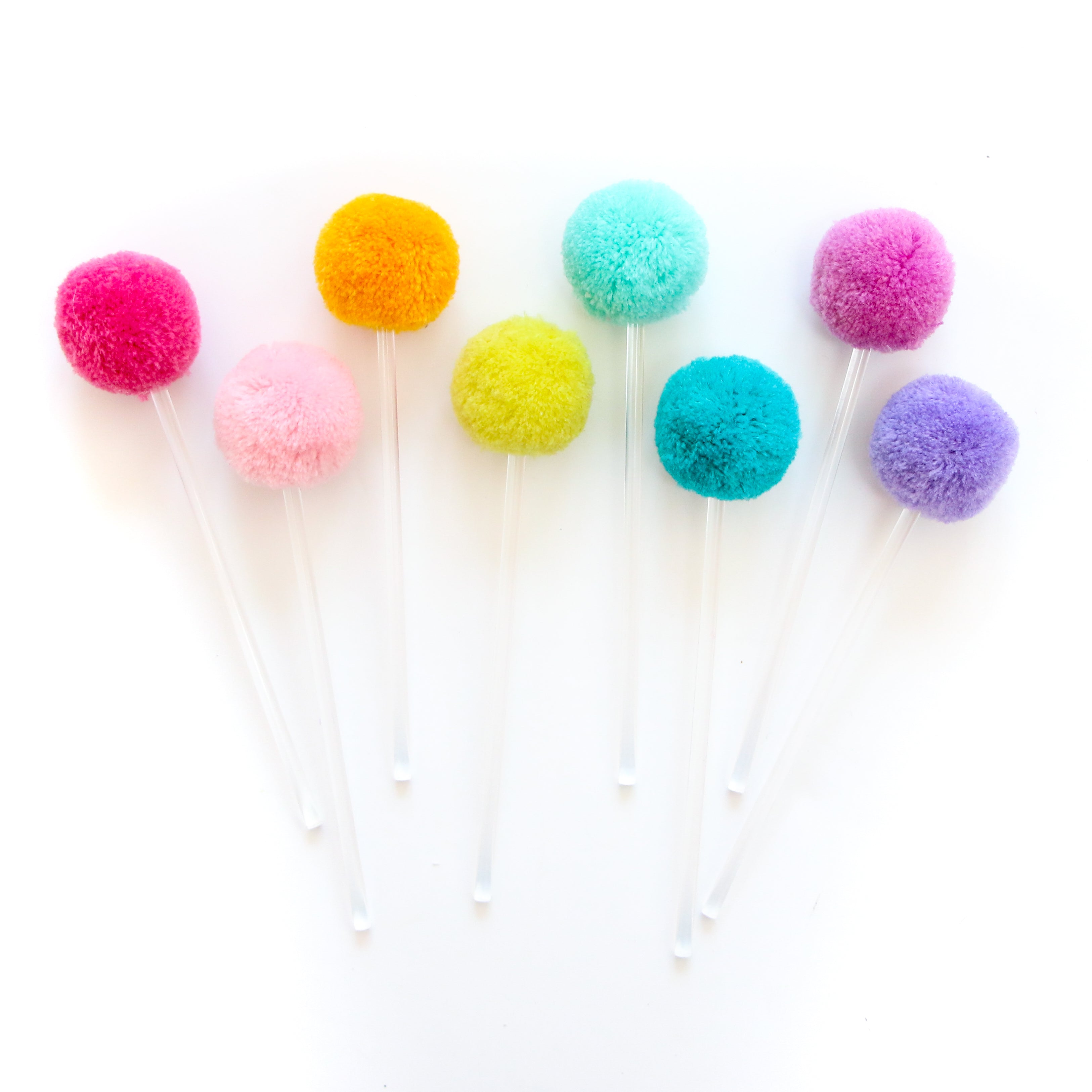 Rainbow Set Of Pom Pom Cake Toppers