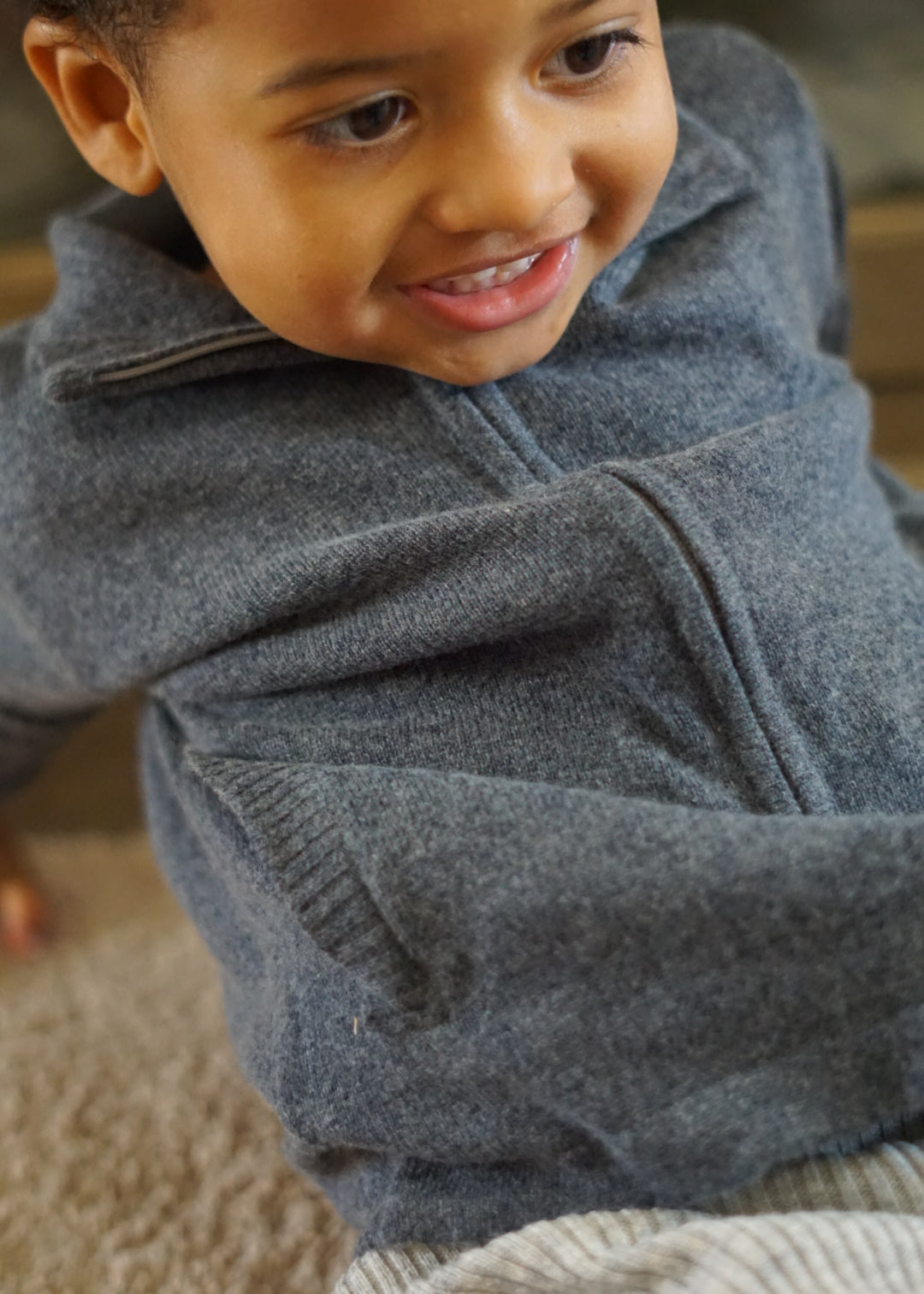 Cashmere & Merino Wool Zip Knit Cardigan | Dark Gray Melange