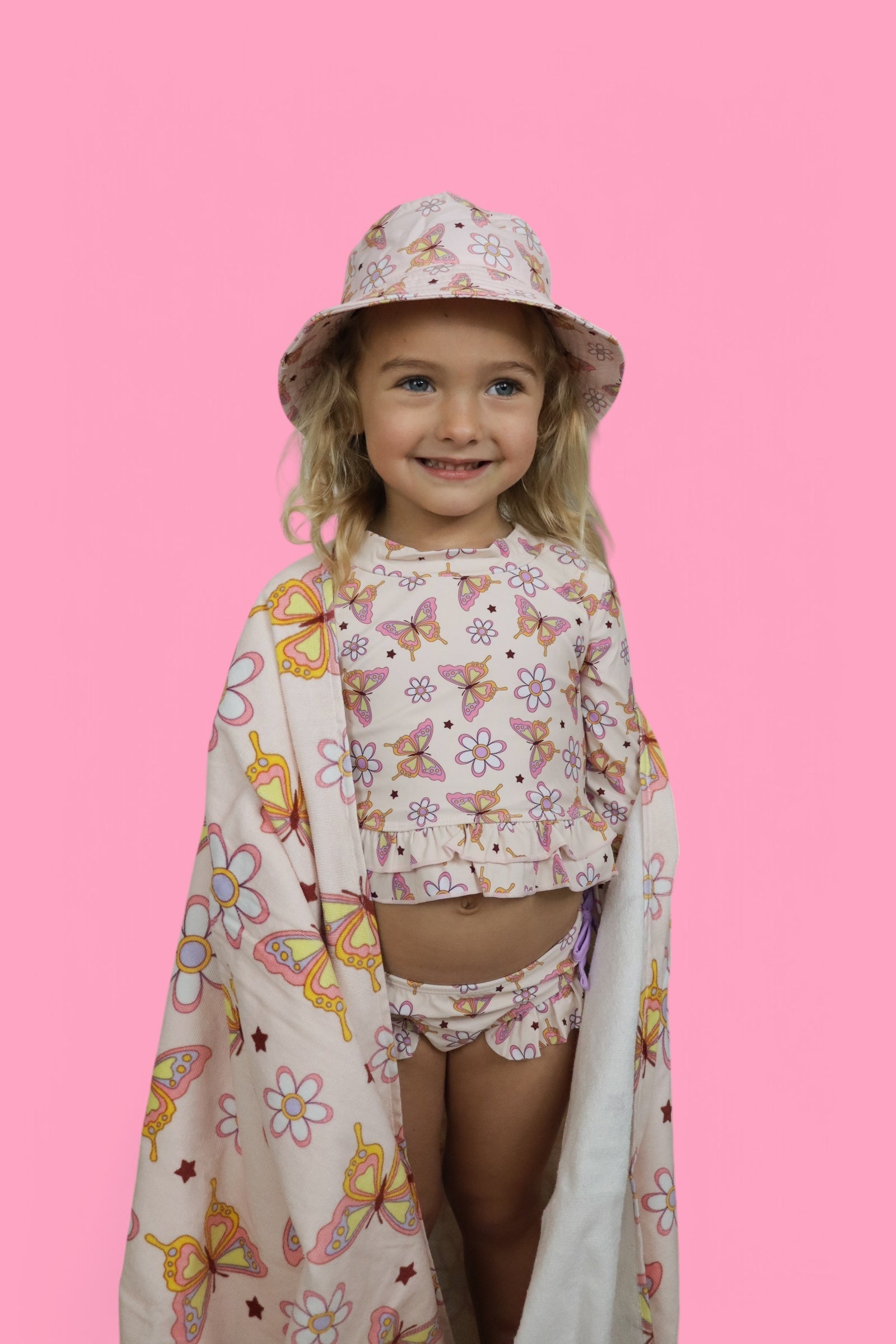Blossomin’ Butterfly Dream 2-piece Rash Guard Ruffle Swim Suit