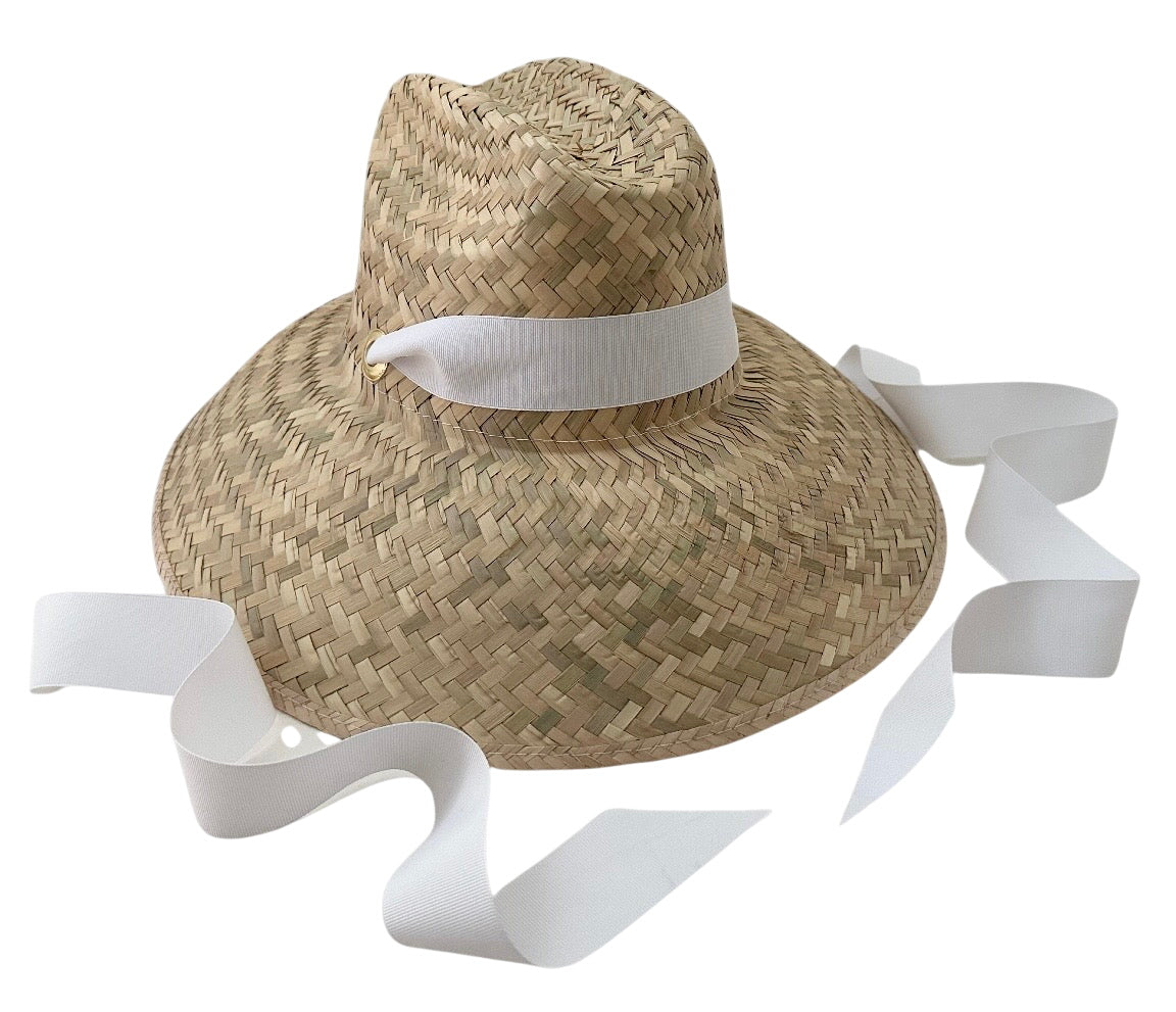 Begonia Sun Hat - Long White Grosgrain Ribbon