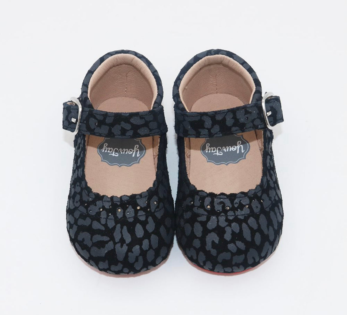 Mary Jane - Black Suede Leopard/red Soles