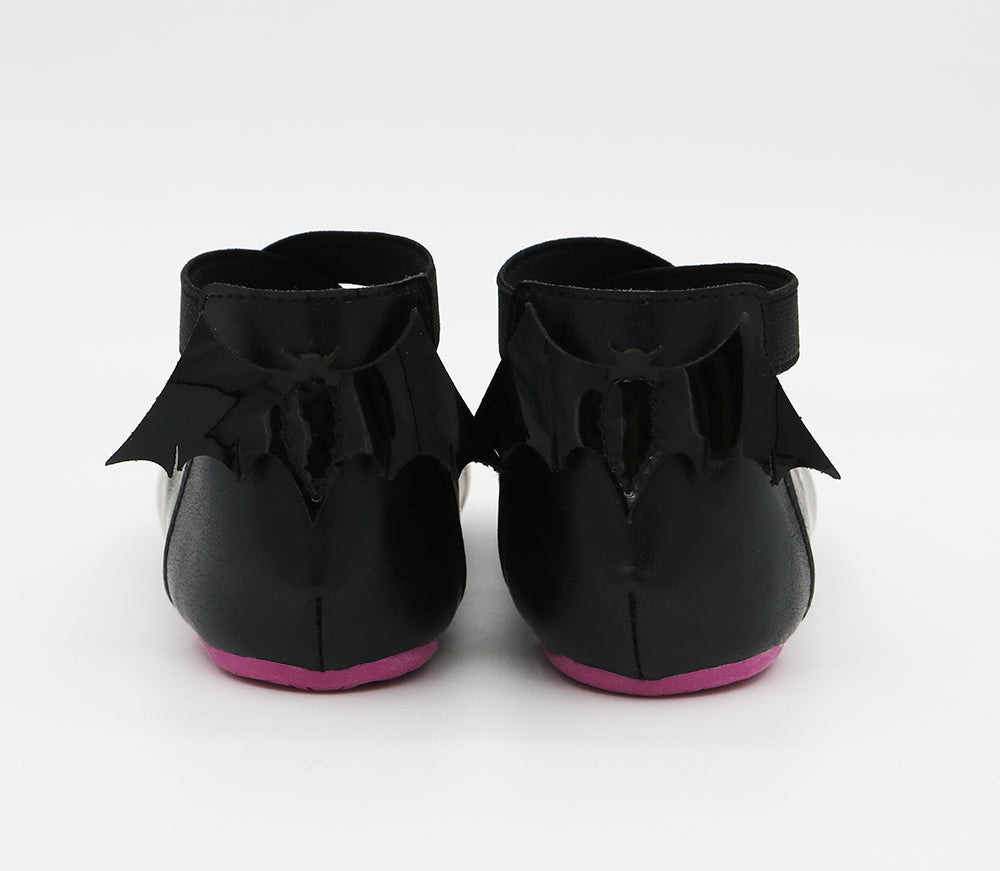Bat Ballets - Black Smooth Leather - Purple Soles