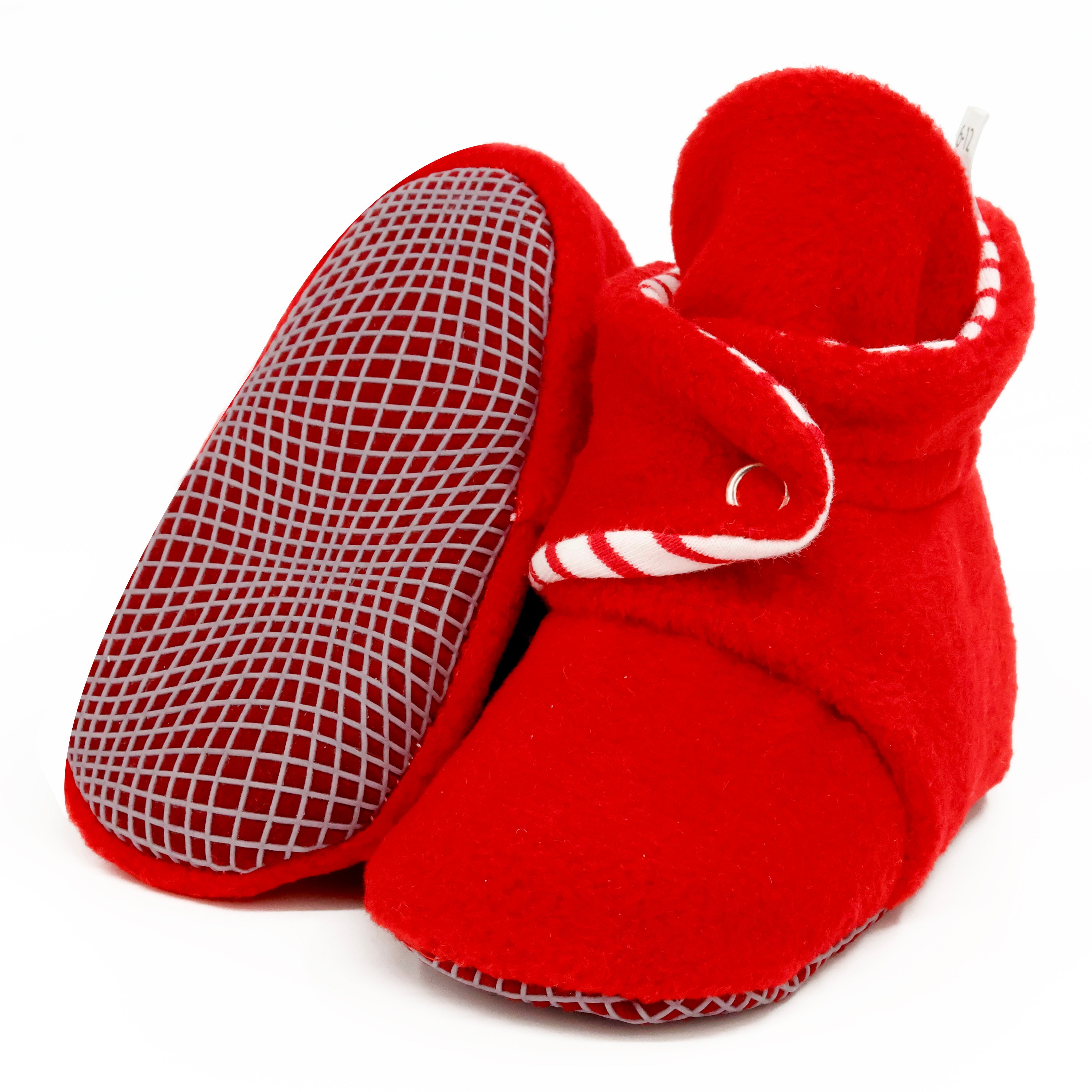 Anti-slip Sole, Fleece Baby Booties, Newborn Home Booties, Sweat Proof Organic Cotton Lining, Red