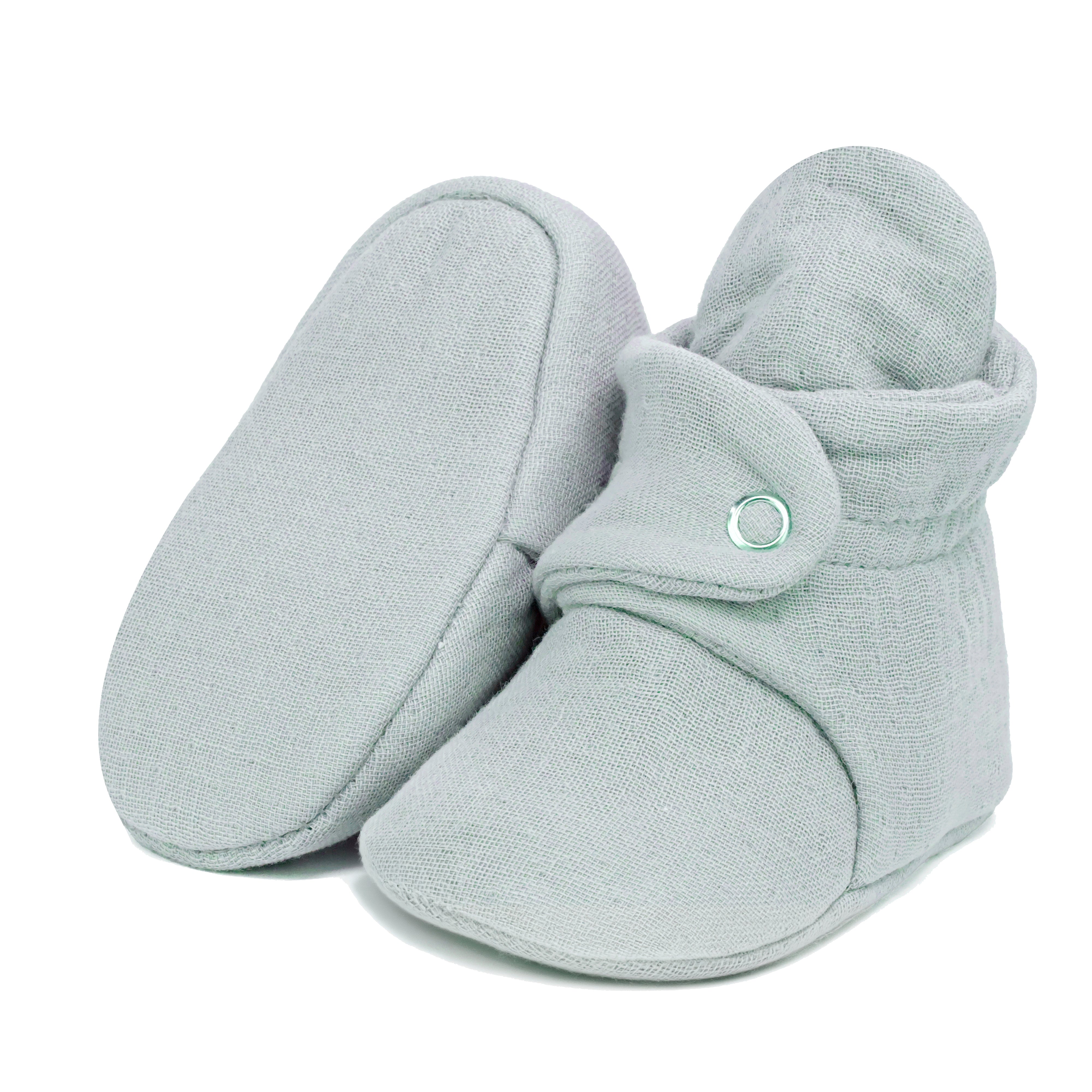 Muslin Stay On Baby Booties Gray