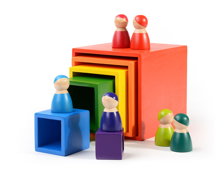 6 Pcs Colored Rainbow Wooden Nesting Box Set In Primary Color