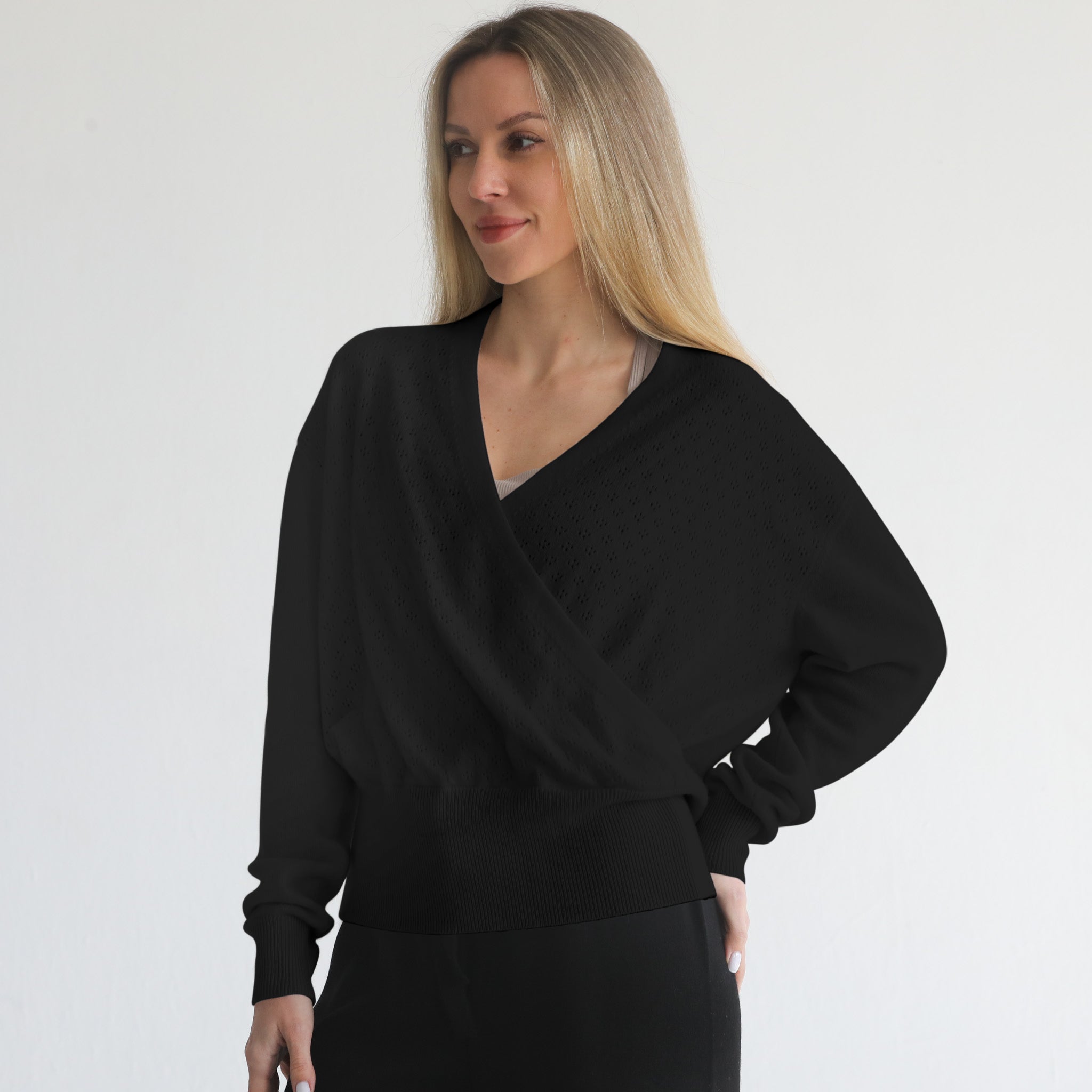 100% Cashmere Wrap Sweater - Bloom (noir)