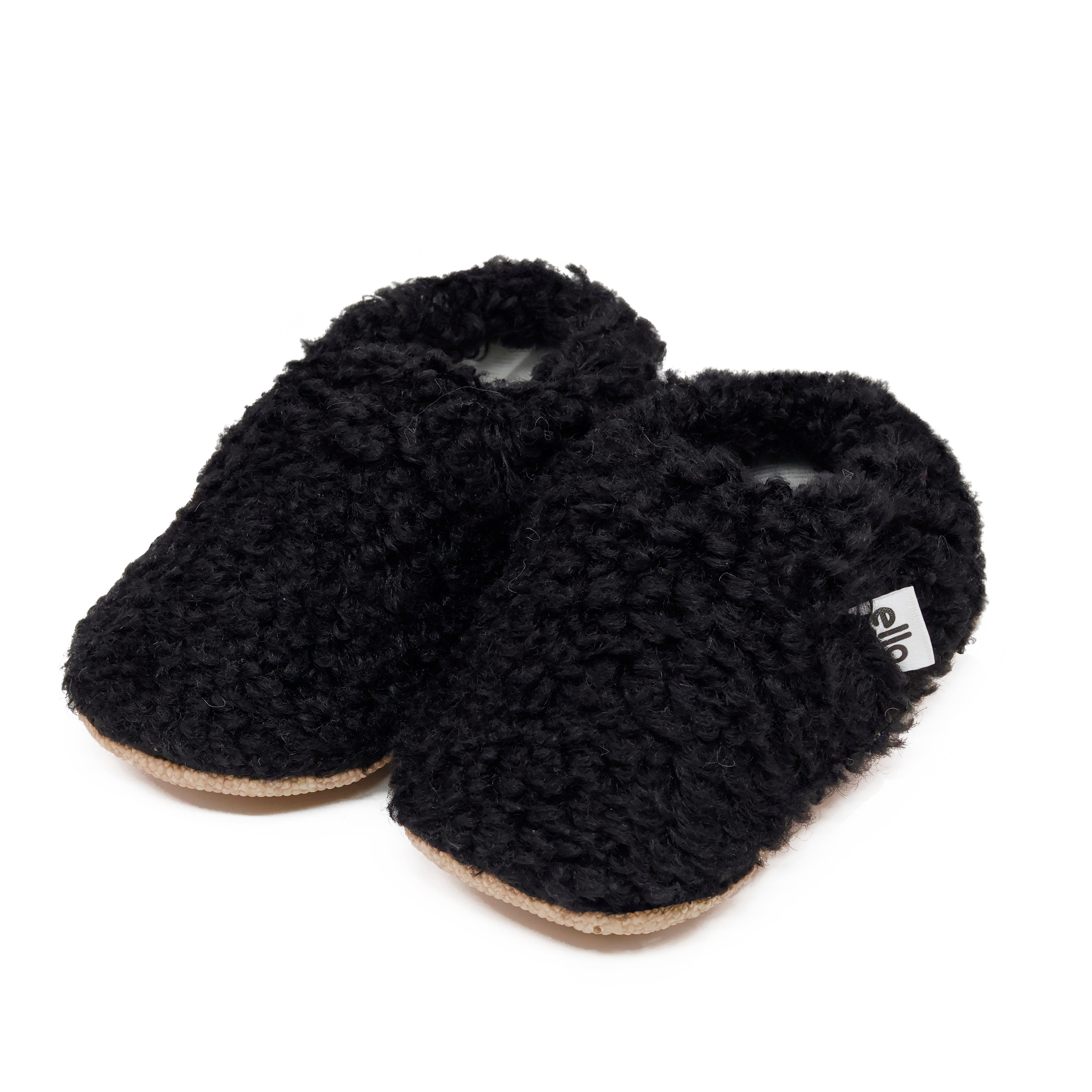 Teddy Baby Booties House Slippers, Non-slip Sole, Organic Cotton Lining, Home Nursery Shoes, Black