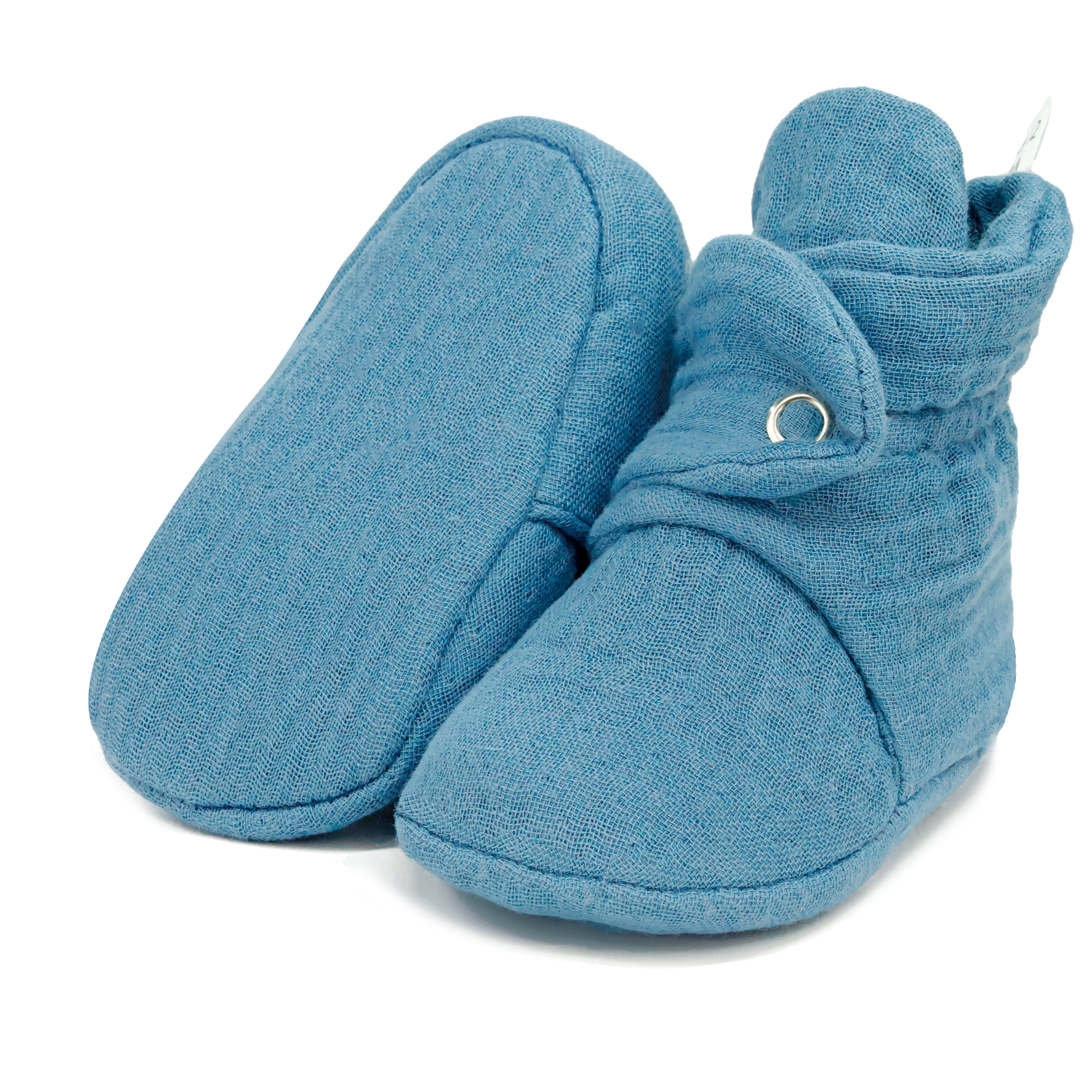 Muslin Stay On Baby Booties Smaltblue