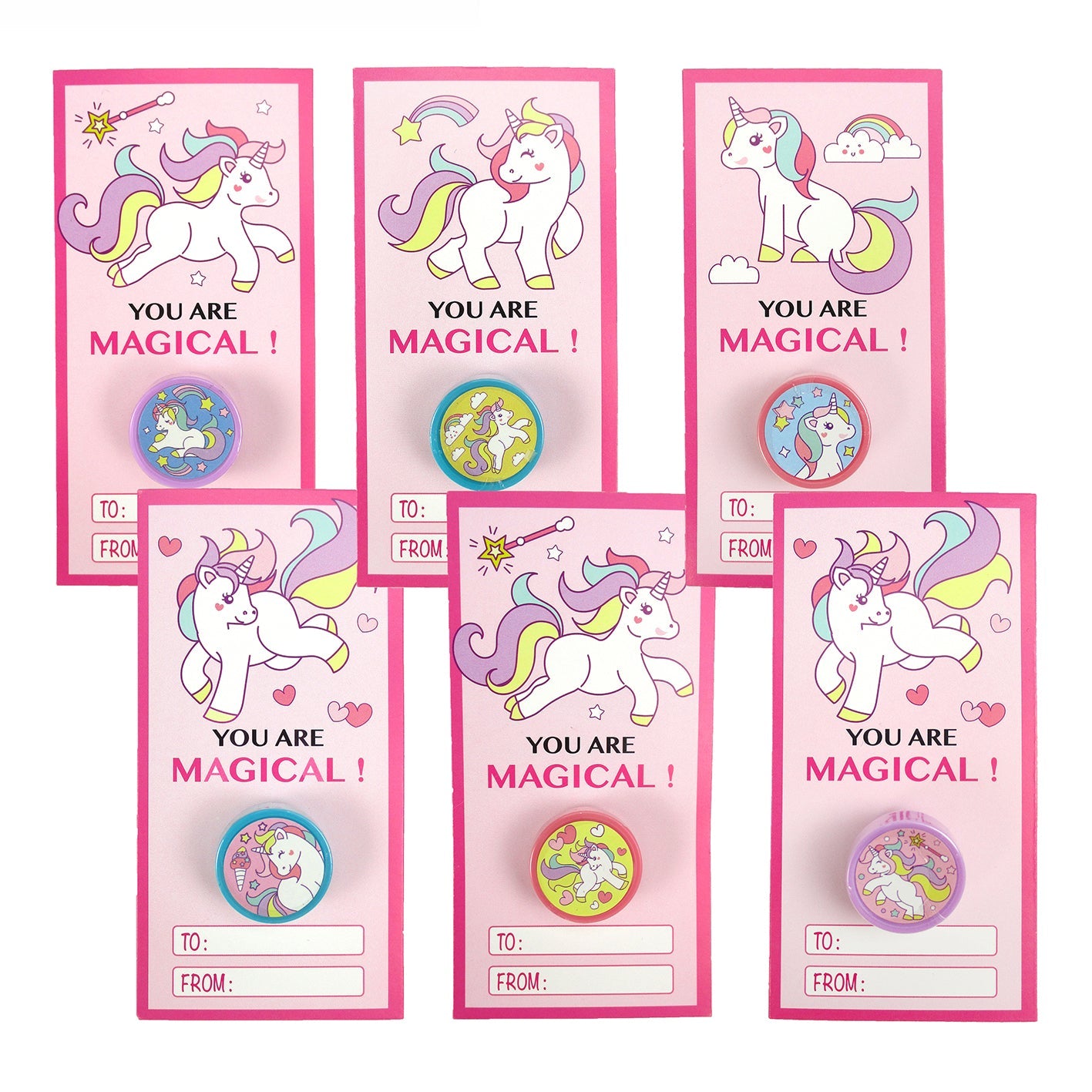 Unicorn Cards With Stampers For Classroom Birthday Party Favors