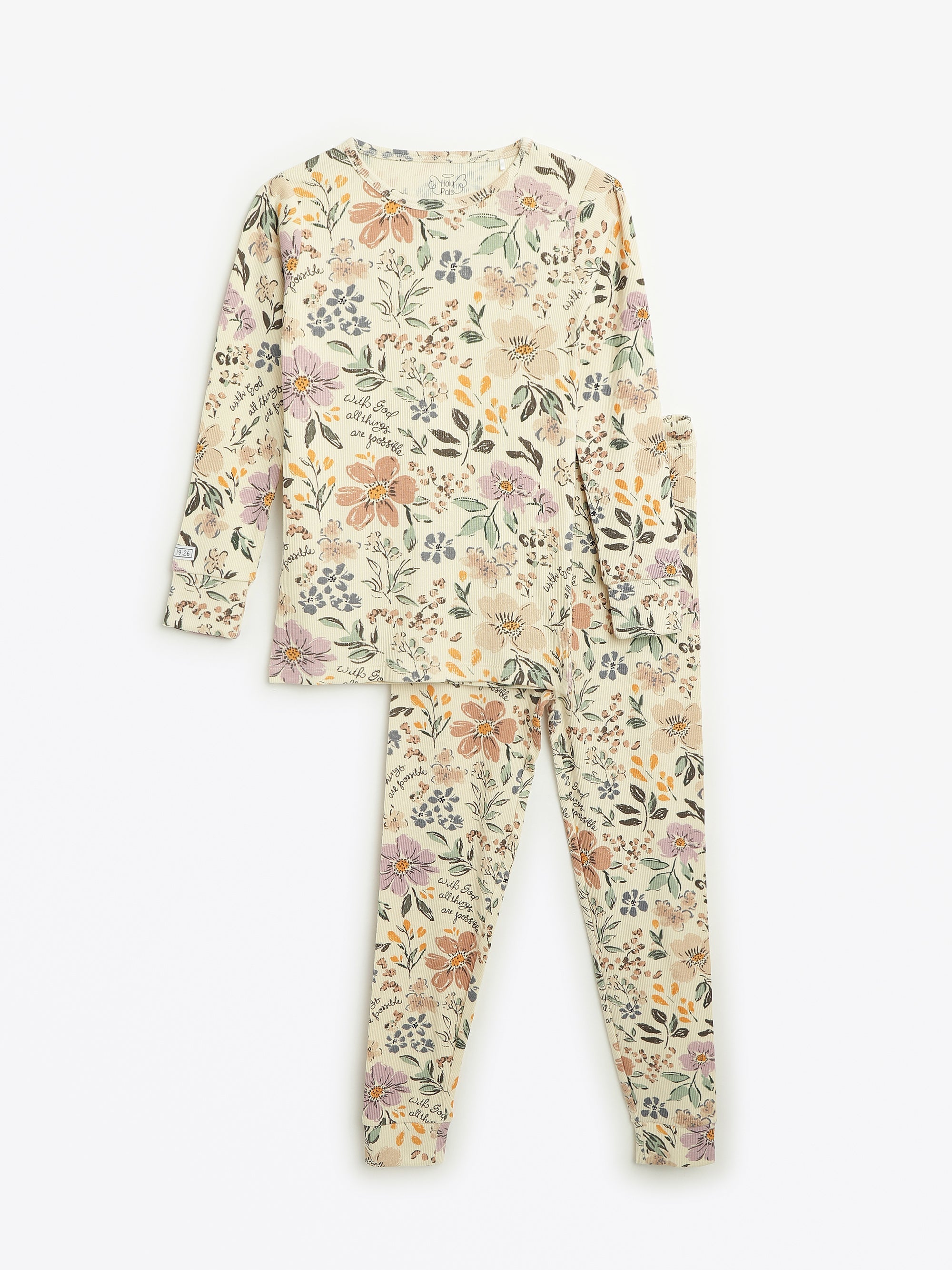 All Things Are Possible Pj Long Sleeve Set Ribbed Cotton-bamboo Blend