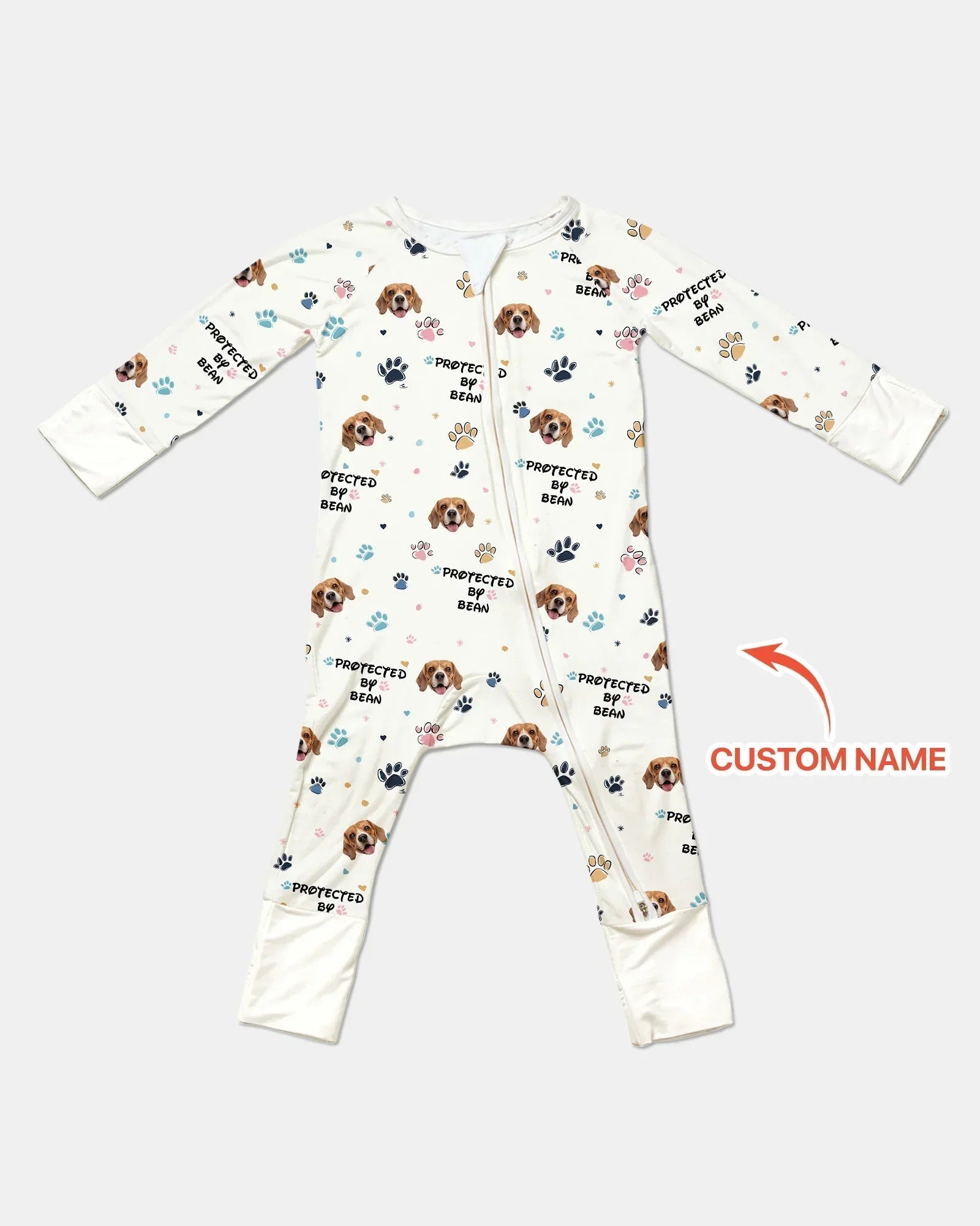 Custom Dogs Photo "protected By" Bamboo Convertible Zippered Romper